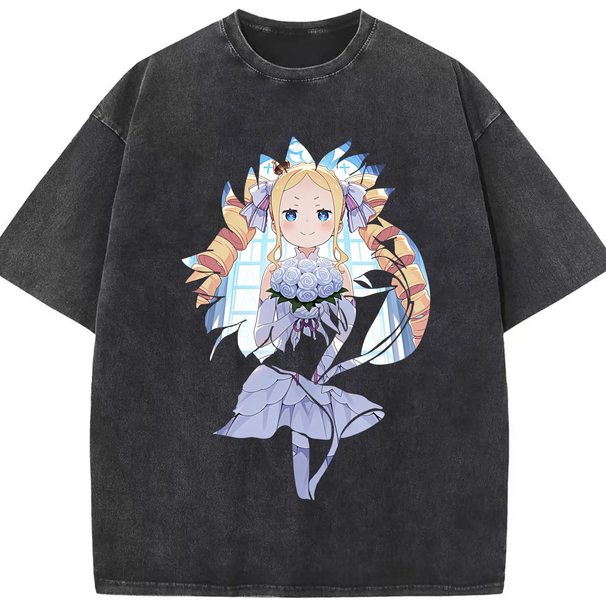 リゼロ グッズ ベアトリス - 綿100％ ヴィンテージ風 半袖Tシャツ ・ フロントプリント ・ 柔らか肌触り ・ 通気性 快適 ・ スポーツ カジュアル 外出用