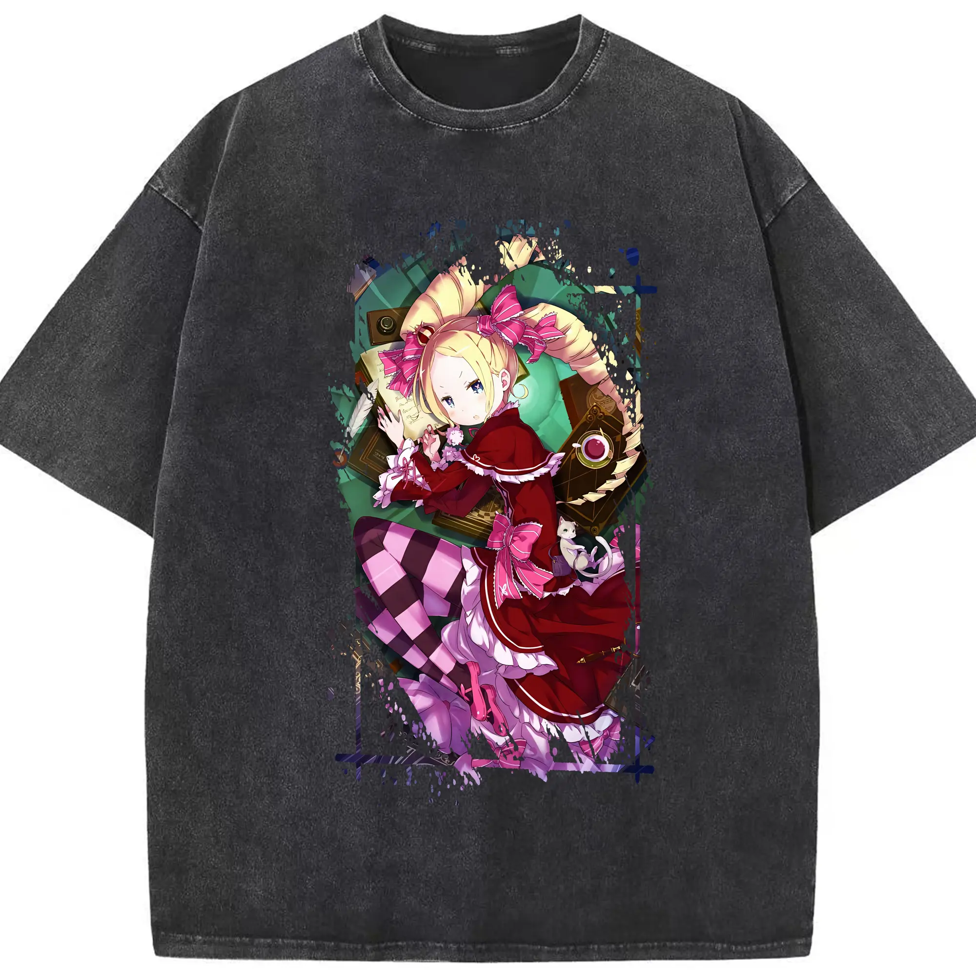 リゼロ グッズ ベアトリス - 綿100％ ヴィンテージ風 半袖Tシャツ ・ フロントプリント ・ 柔らか肌触り ・ 通気性 快適 ・ スポーツ カジュアル 外出用