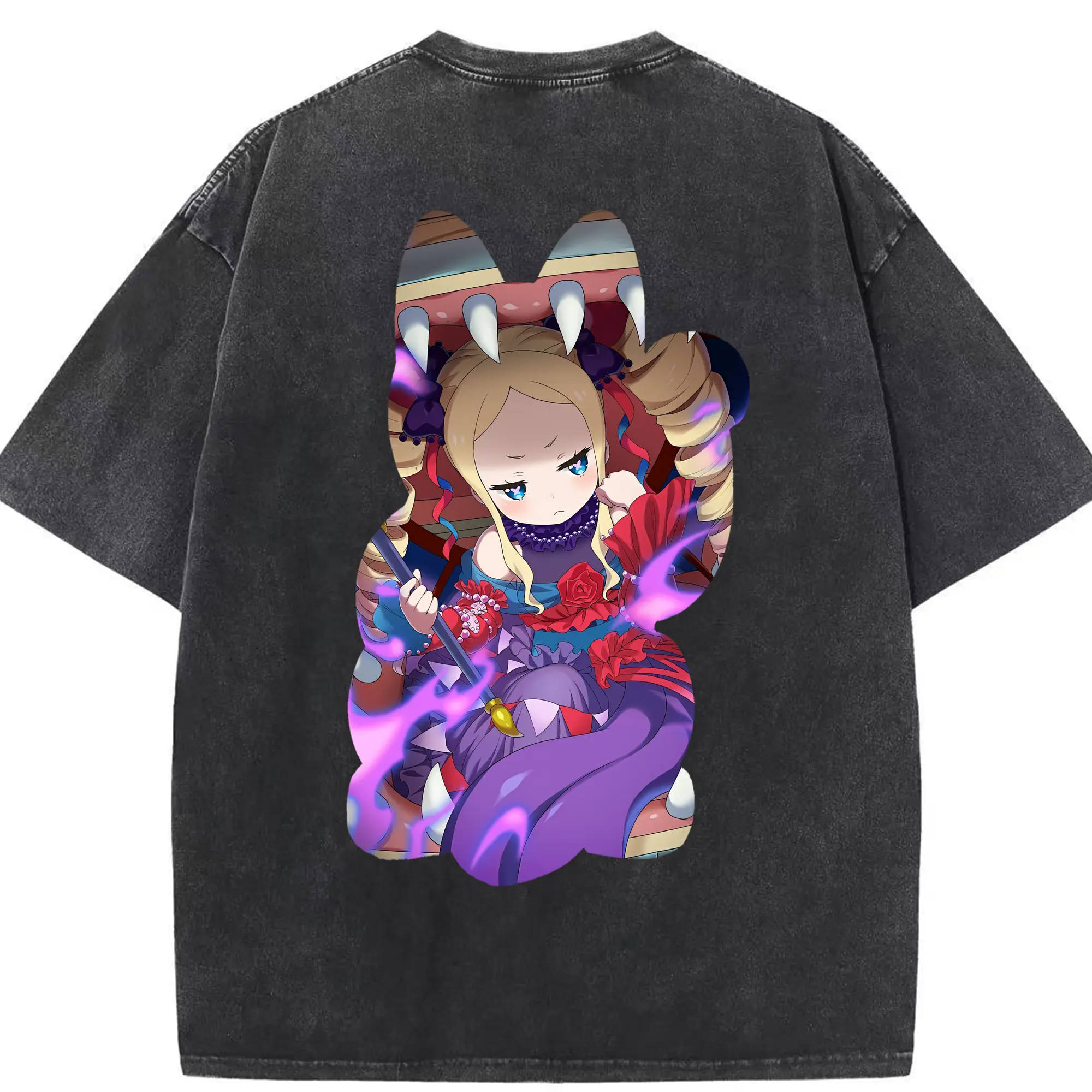 リゼロ グッズ ベアトリス - 綿100％ ヴィンテージ風 半袖Tシャツ ・ 背面プリント ・ 柔らか肌触り ・ 通気性 快適 ・ スポーツ カジュアル 外出用