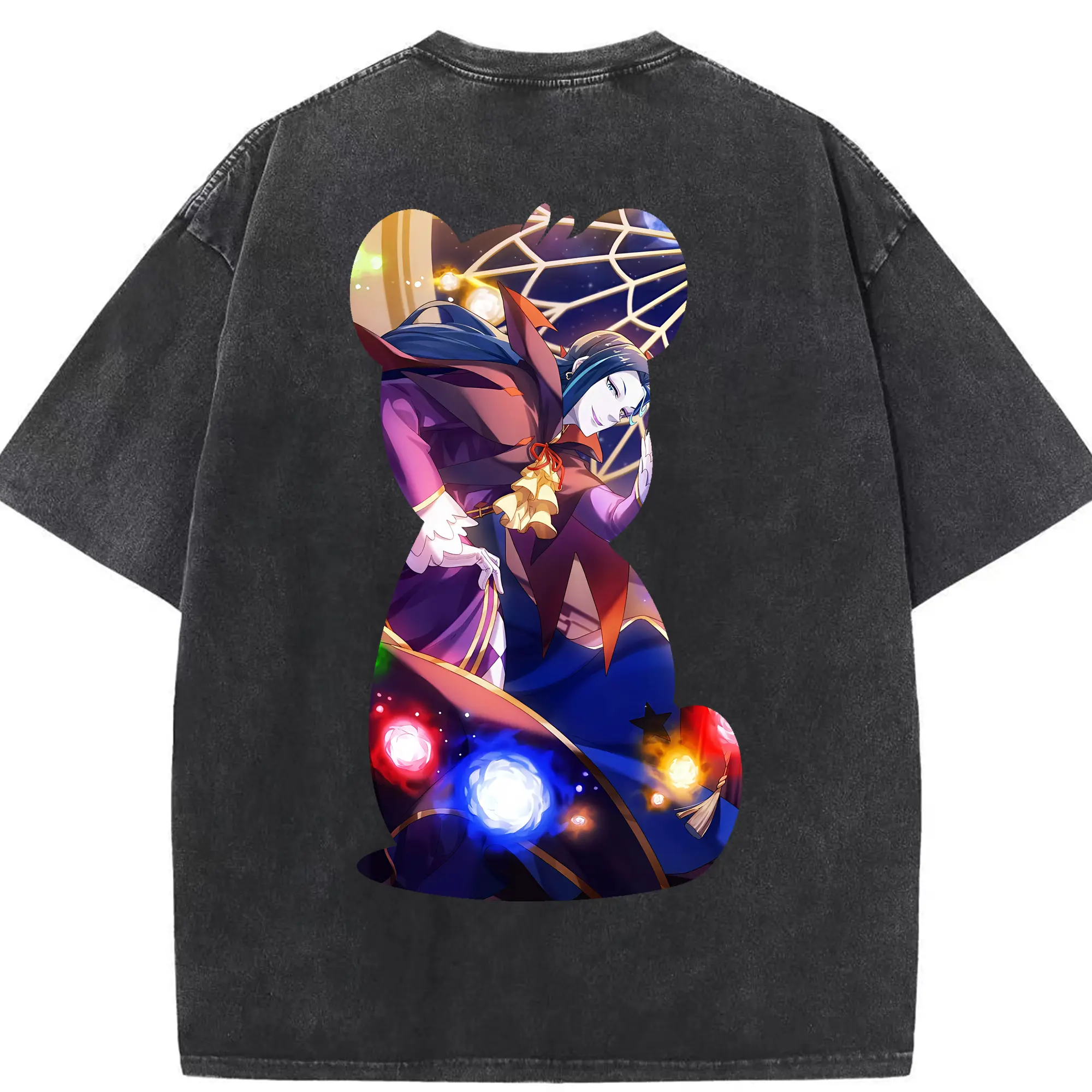 リゼロ グッズ ロズワール - 綿100％ ヴィンテージ風 半袖Tシャツ ・ 背面プリント ・ 柔らか肌触り ・ 通気性 快適 ・ スポーツ カジュアル 外出用