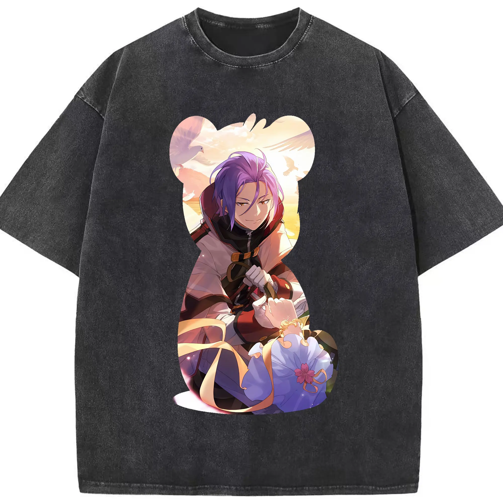 リゼロ グッズ ユリウス - 綿100％ ヴィンテージ風 半袖Tシャツ ・ フロントプリント ・ 柔らか肌触り ・ 通気性 快適 ・ スポーツ カジュアル 外出用