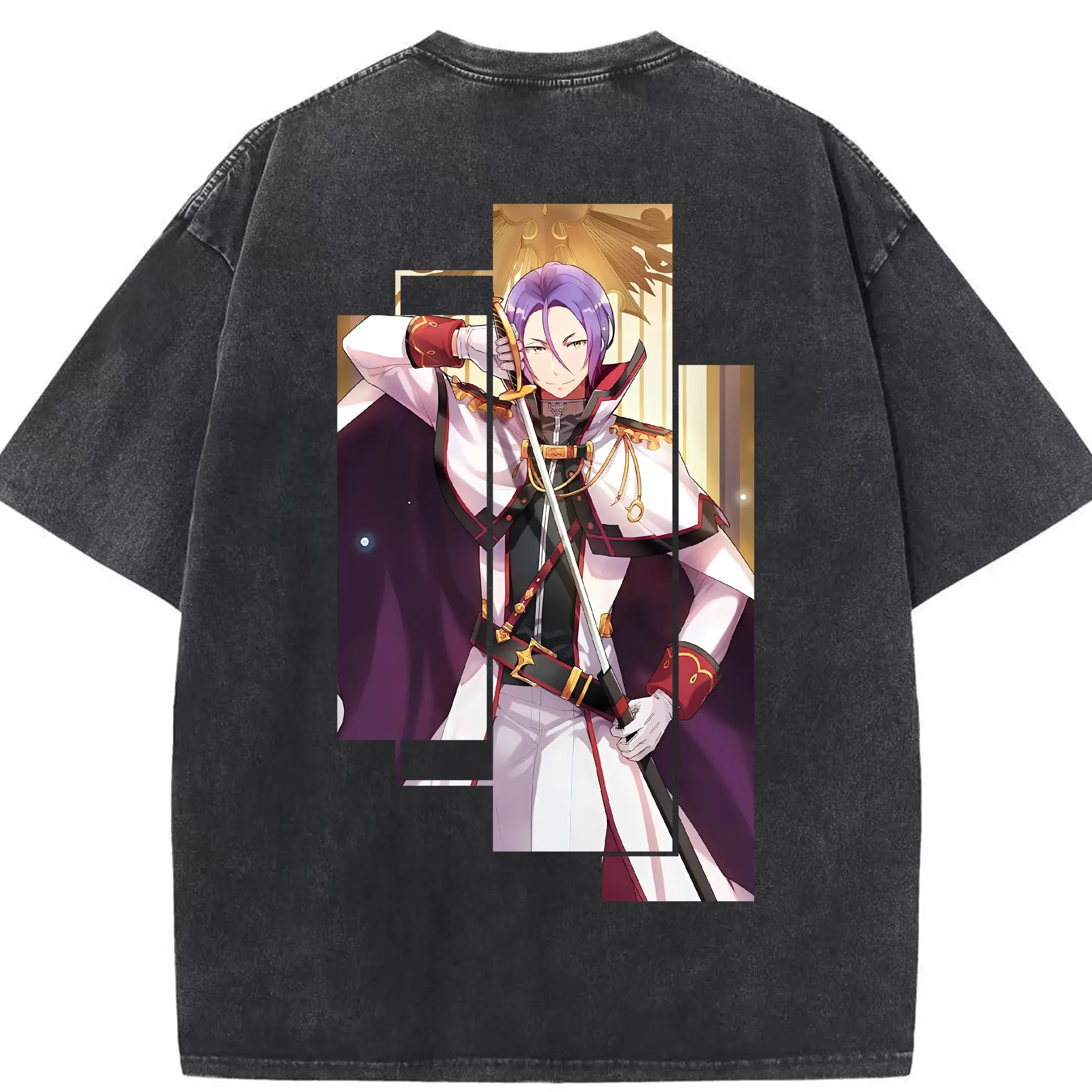 リゼロ グッズ ユリウス - 綿100％ ヴィンテージ風 半袖Tシャツ ・ 背面プリント ・ 柔らか肌触り ・ 通気性 快適 ・ スポーツ カジュアル 外出用