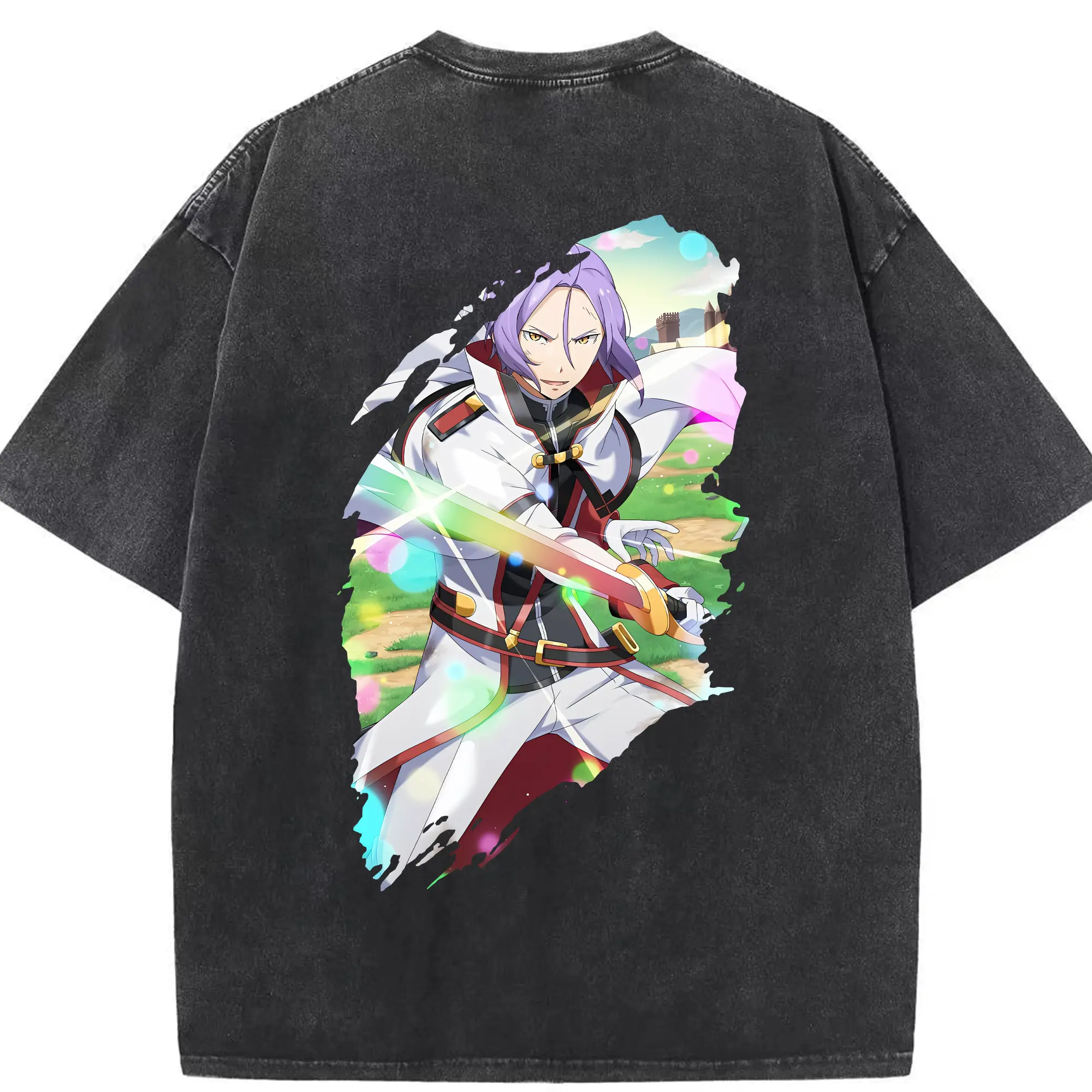 リゼロ グッズ ユリウス - 綿100％ ヴィンテージ風 半袖Tシャツ ・ 背面プリント ・ 柔らか肌触り ・ 通気性 快適 ・ スポーツ カジュアル 外出用