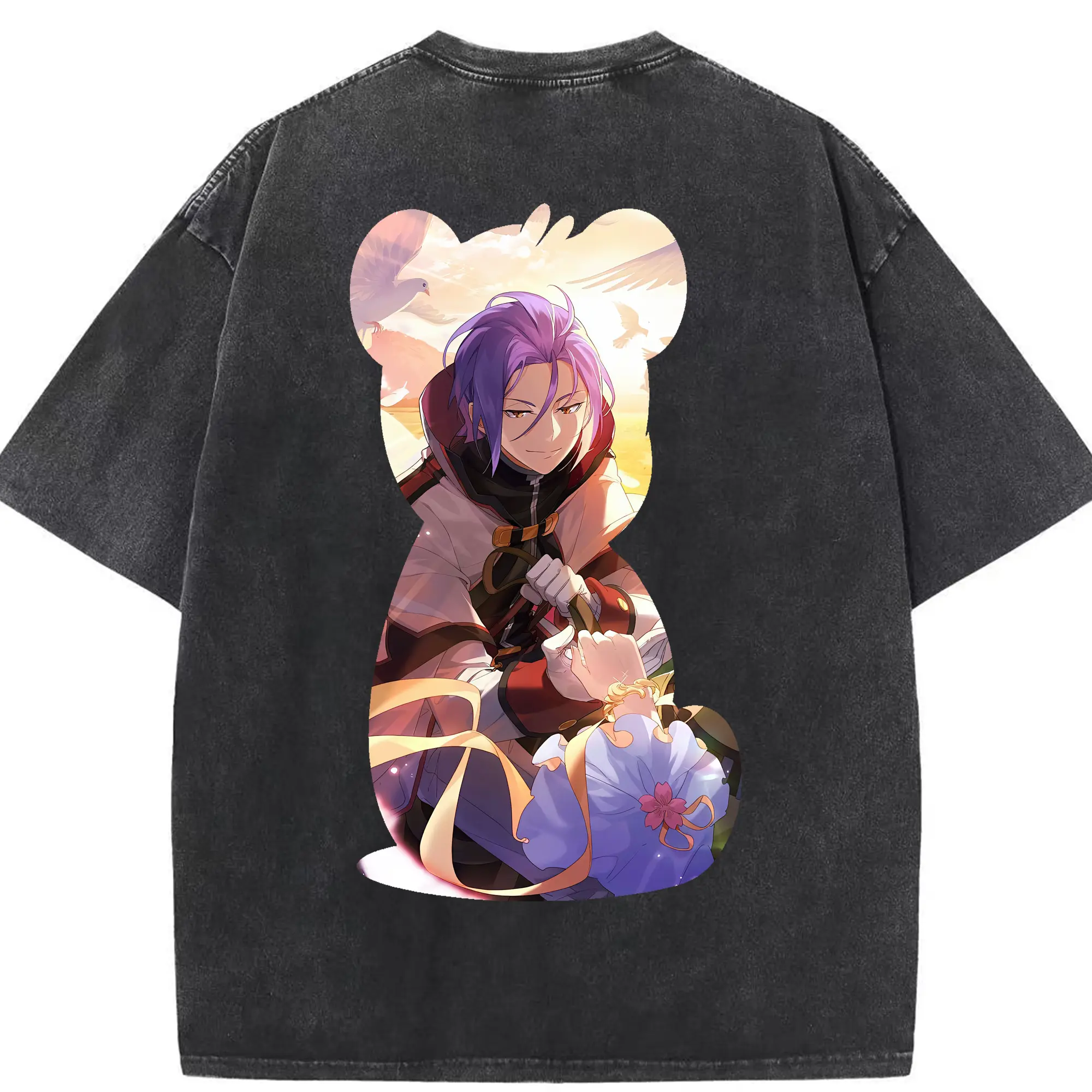 リゼロ グッズ ユリウス - 綿100％ ヴィンテージ風 半袖Tシャツ ・ 背面プリント ・ 柔らか肌触り ・ 通気性 快適 ・ スポーツ カジュアル 外出用