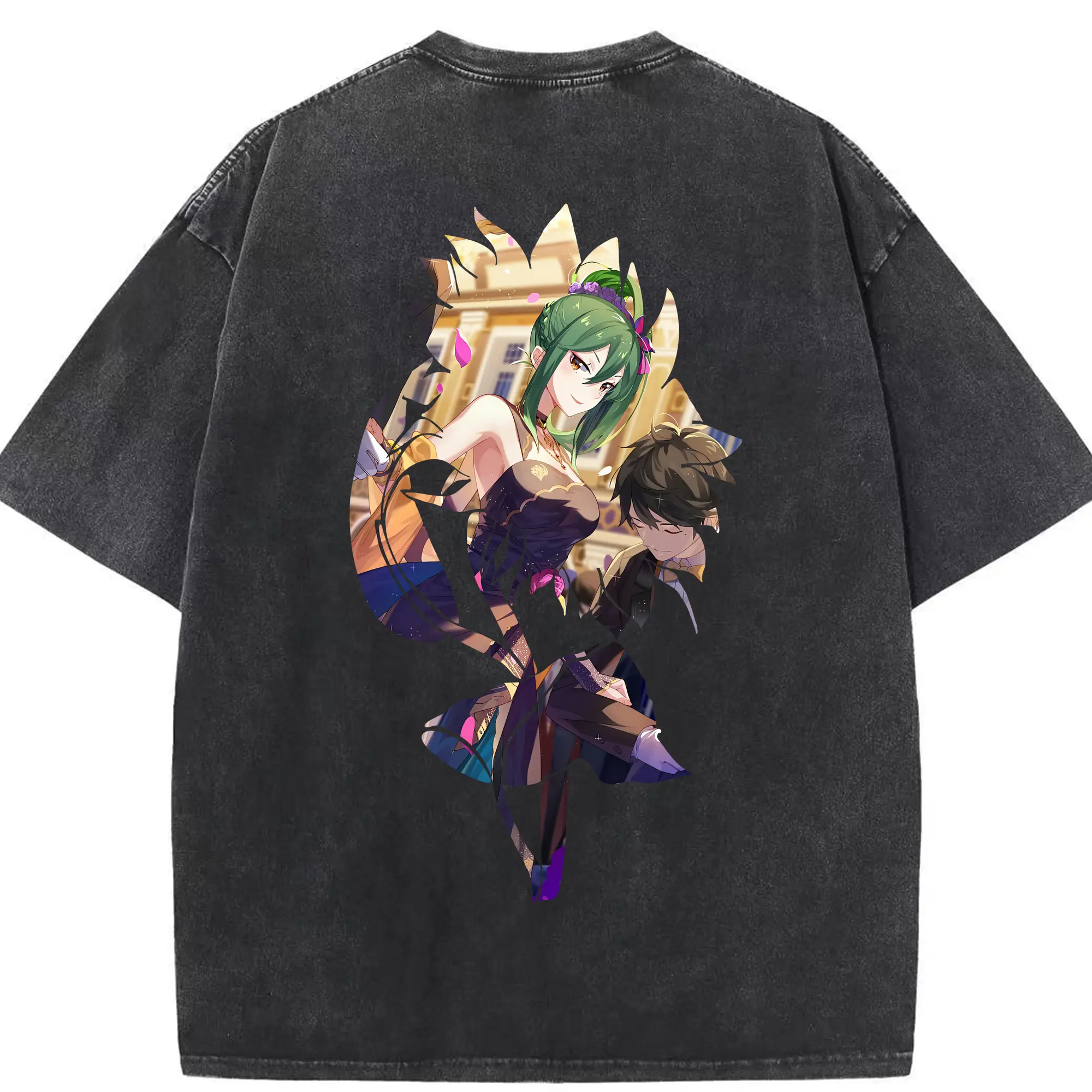 リゼロ グッズ シオン - 綿100％ ヴィンテージ風 半袖Tシャツ ・ 背面プリント ・ 柔らか肌触り ・ 通気性 快適 ・ スポーツ カジュアル 外出用