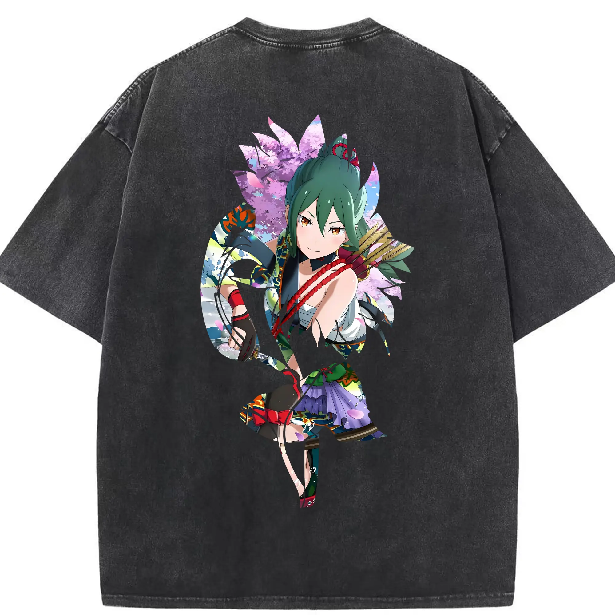 リゼロ グッズ シオン - 綿100％ ヴィンテージ風 半袖Tシャツ ・ 背面プリント ・ 柔らか肌触り ・ 通気性 快適 ・ スポーツ カジュアル 外出用