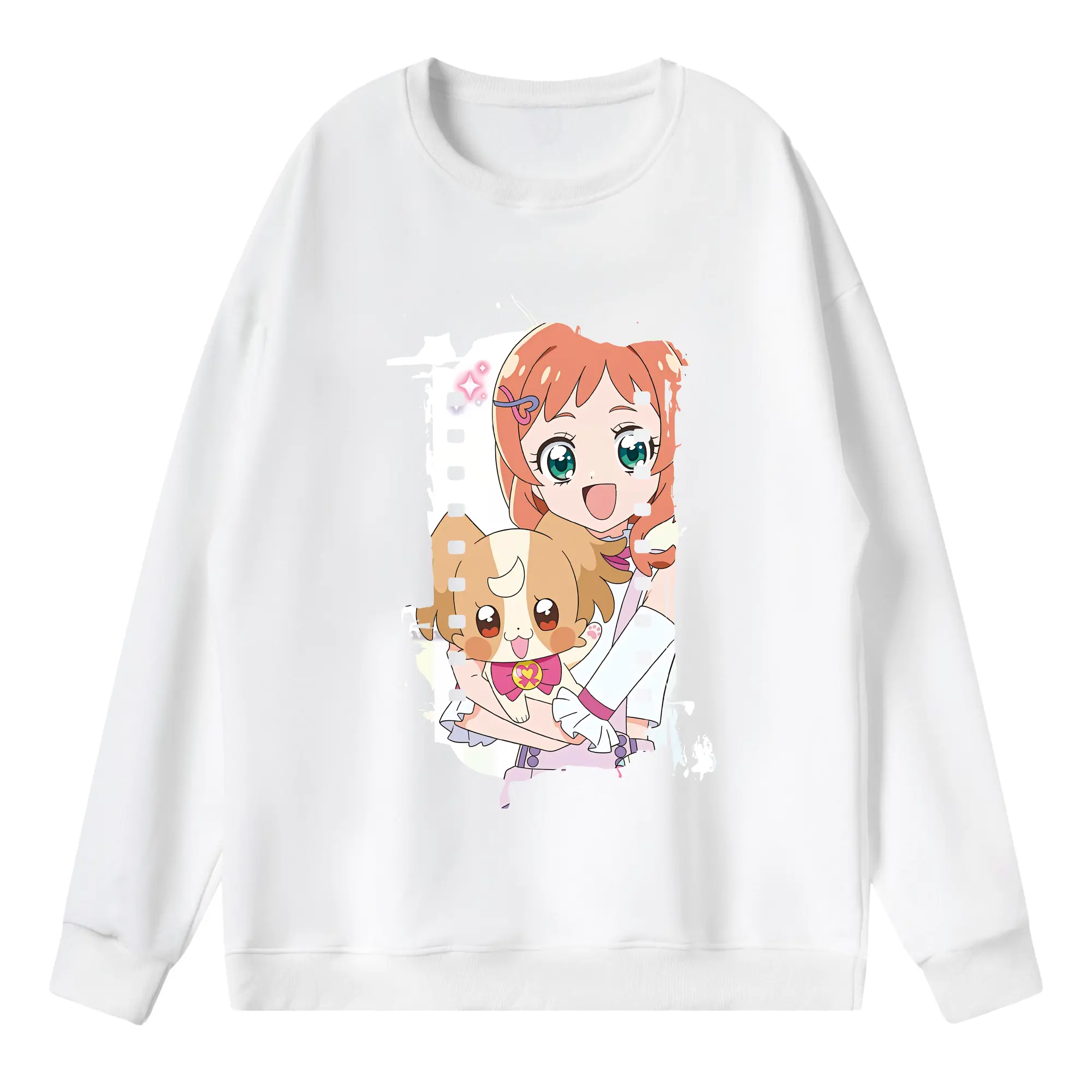 わんだふるぷりきゅあ グッズ 犬飼いろは - 薄手 クルーネック スウェット 裏毛260g · ポリエステル 春秋向け カジュアル 男女兼用 · トレーナー デイリー スポーツ 散歩に最適