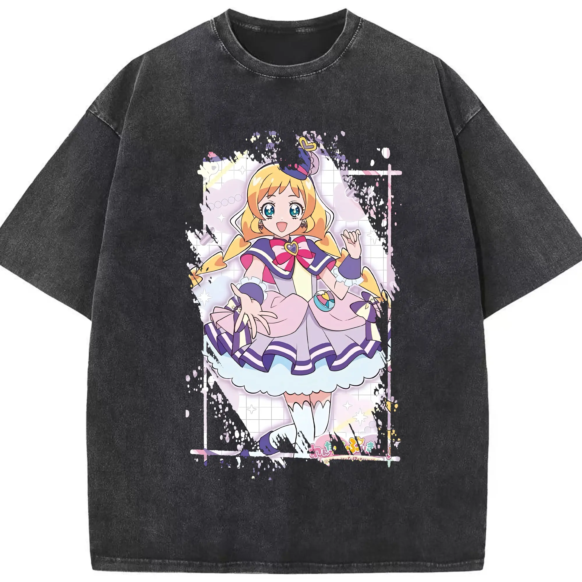 わんだふるぷりきゅあ グッズ 犬飼いろは - 綿100％ ヴィンテージ風 半袖Tシャツ ・ フロントプリント ・ 柔らか肌触り ・ 通気性 快適 ・ スポーツ カジュアル 外出用