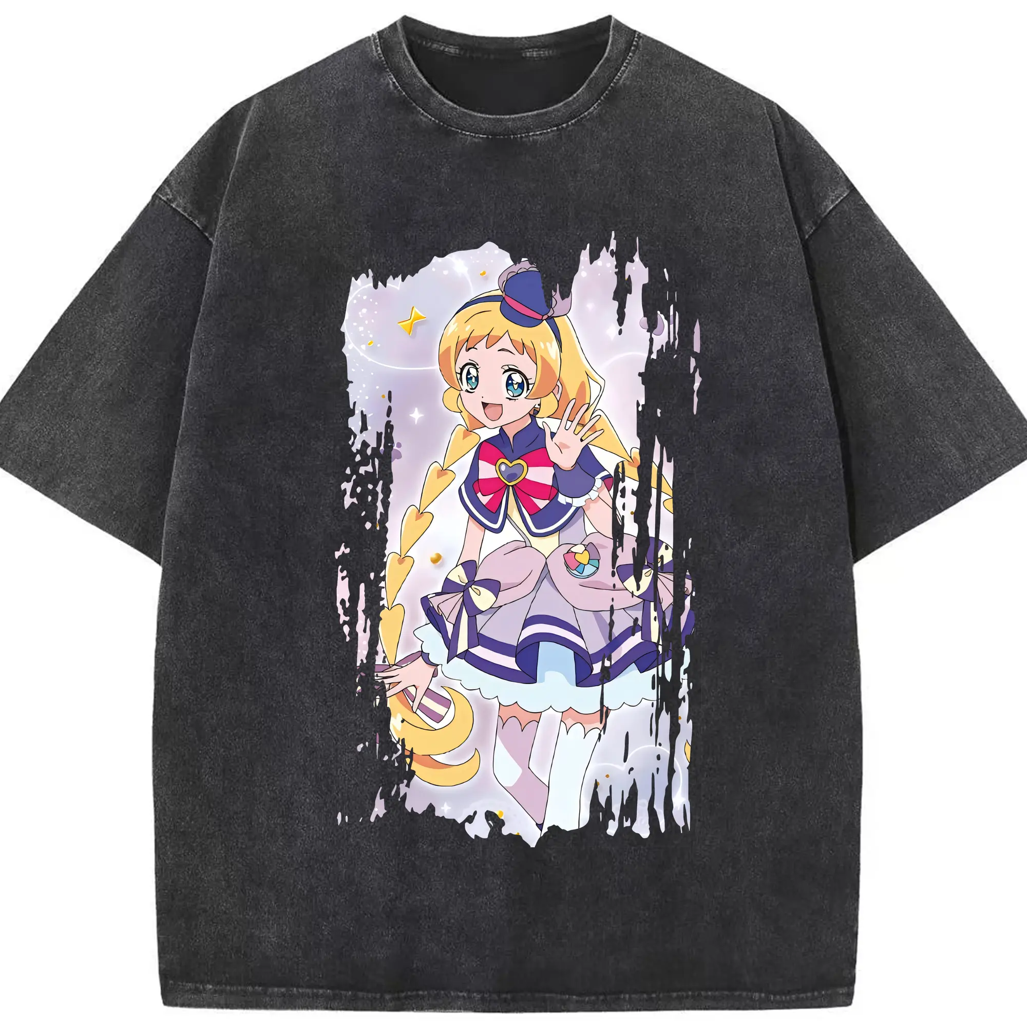 わんだふるぷりきゅあ グッズ 犬飼いろは - 綿100％ ヴィンテージ風 半袖Tシャツ ・ フロントプリント ・ 柔らか肌触り ・ 通気性 快適 ・ スポーツ カジュアル 外出用