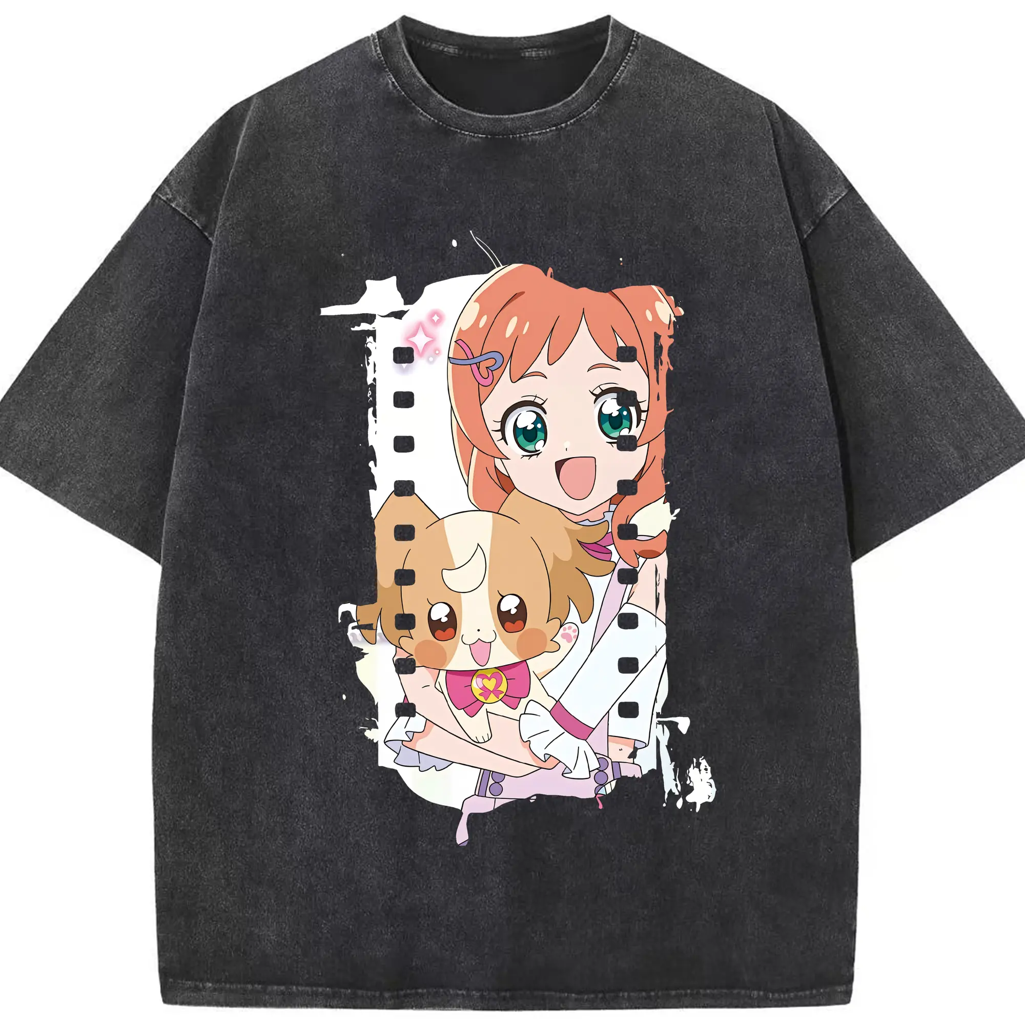 わんだふるぷりきゅあ グッズ 犬飼いろは - 綿100％ ヴィンテージ風 半袖Tシャツ ・ フロントプリント ・ 柔らか肌触り ・ 通気性 快適 ・ スポーツ カジュアル 外出用