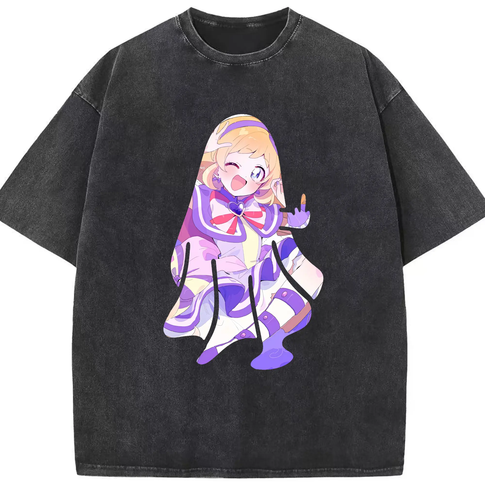 わんだふるぷりきゅあ グッズ 犬飼いろは - 綿100％ ヴィンテージ風 半袖Tシャツ ・ フロントプリント ・ 柔らか肌触り ・ 通気性 快適 ・ スポーツ カジュアル 外出用