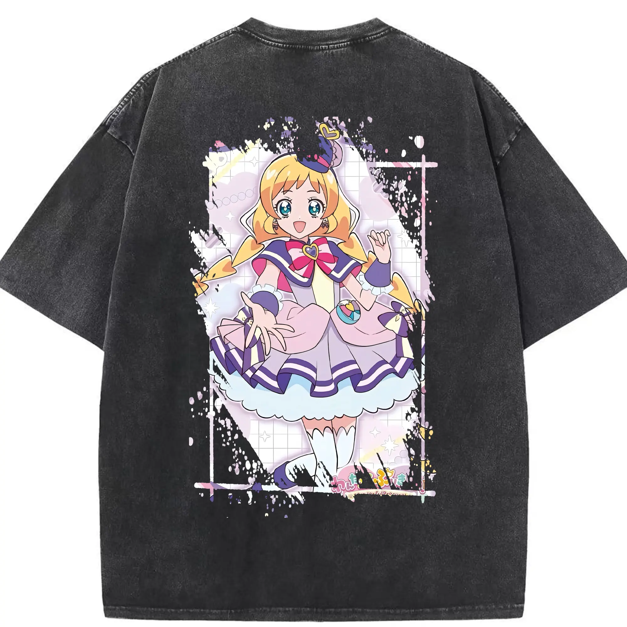 わんだふるぷりきゅあ グッズ 犬飼いろは - 綿100％ ヴィンテージ風 半袖Tシャツ ・ 背面プリント ・ 柔らか肌触り ・ 通気性 快適 ・ スポーツ カジュアル 外出用