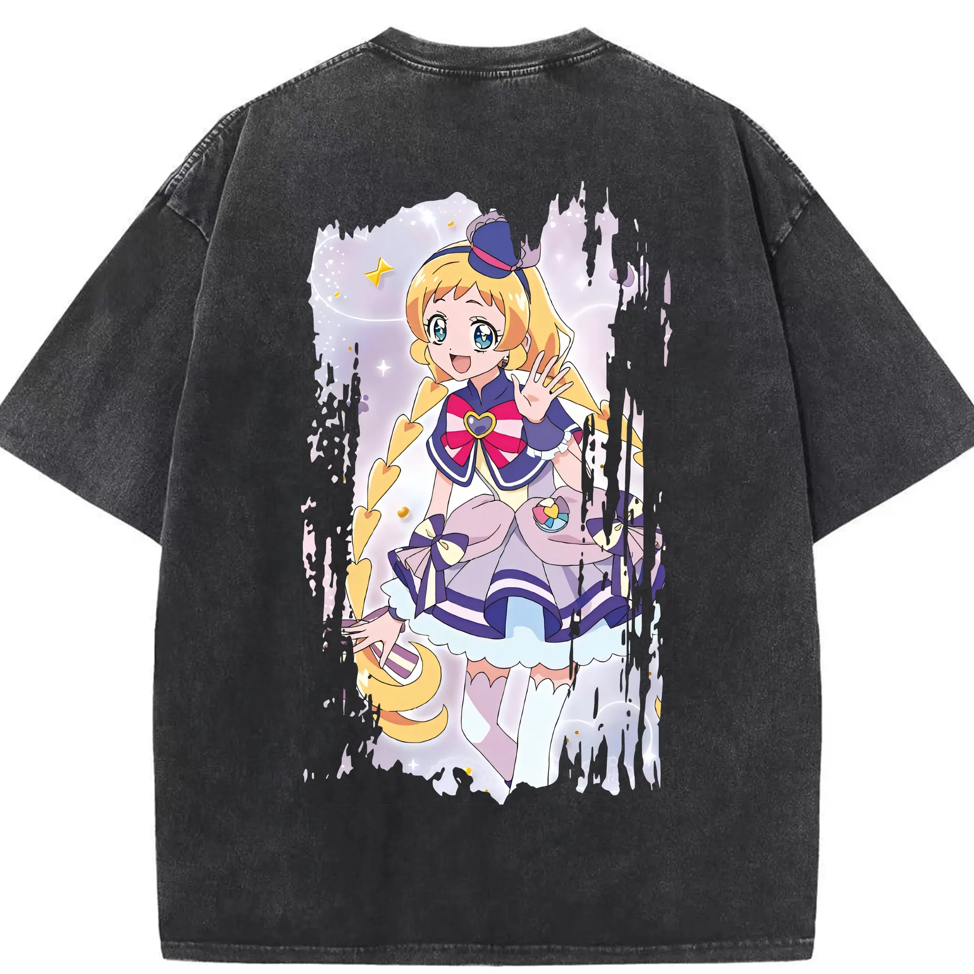 わんだふるぷりきゅあ グッズ 犬飼いろは - 綿100％ ヴィンテージ風 半袖Tシャツ ・ 背面プリント ・ 柔らか肌触り ・ 通気性 快適 ・ スポーツ カジュアル 外出用