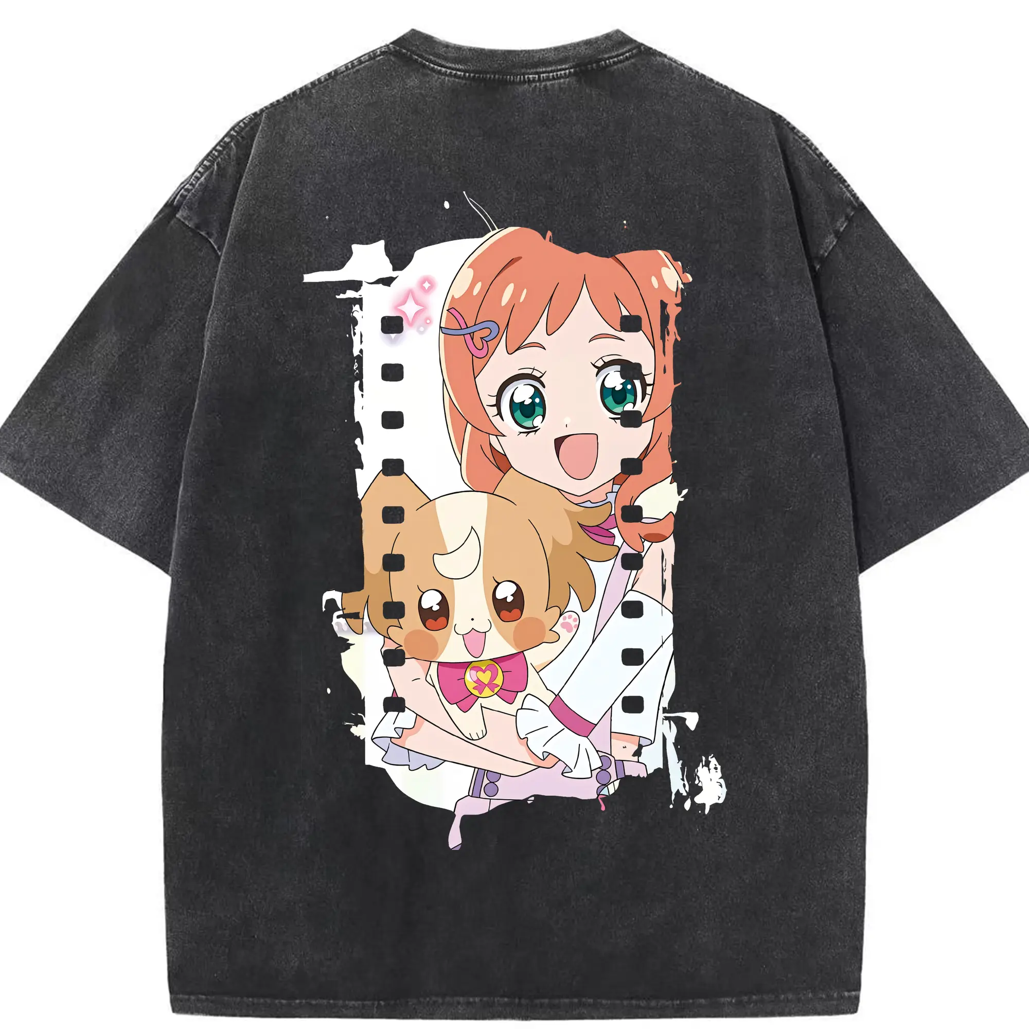 わんだふるぷりきゅあ グッズ 犬飼いろは - 綿100％ ヴィンテージ風 半袖Tシャツ ・ 背面プリント ・ 柔らか肌触り ・ 通気性 快適 ・ スポーツ カジュアル 外出用