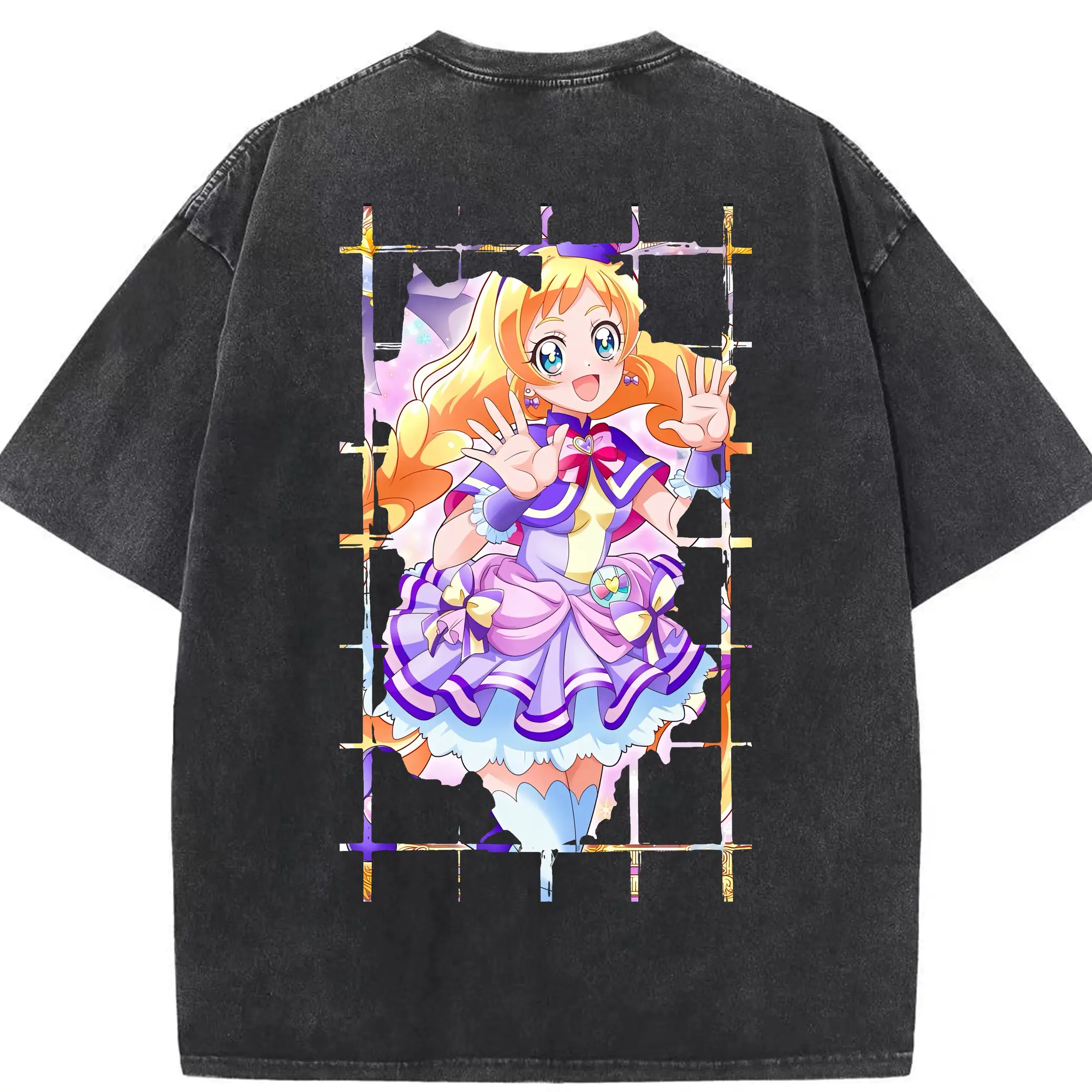 わんだふるぷりきゅあ グッズ 犬飼いろは - 綿100％ ヴィンテージ風 半袖Tシャツ ・ 背面プリント ・ 柔らか肌触り ・ 通気性 快適 ・ スポーツ カジュアル 外出用