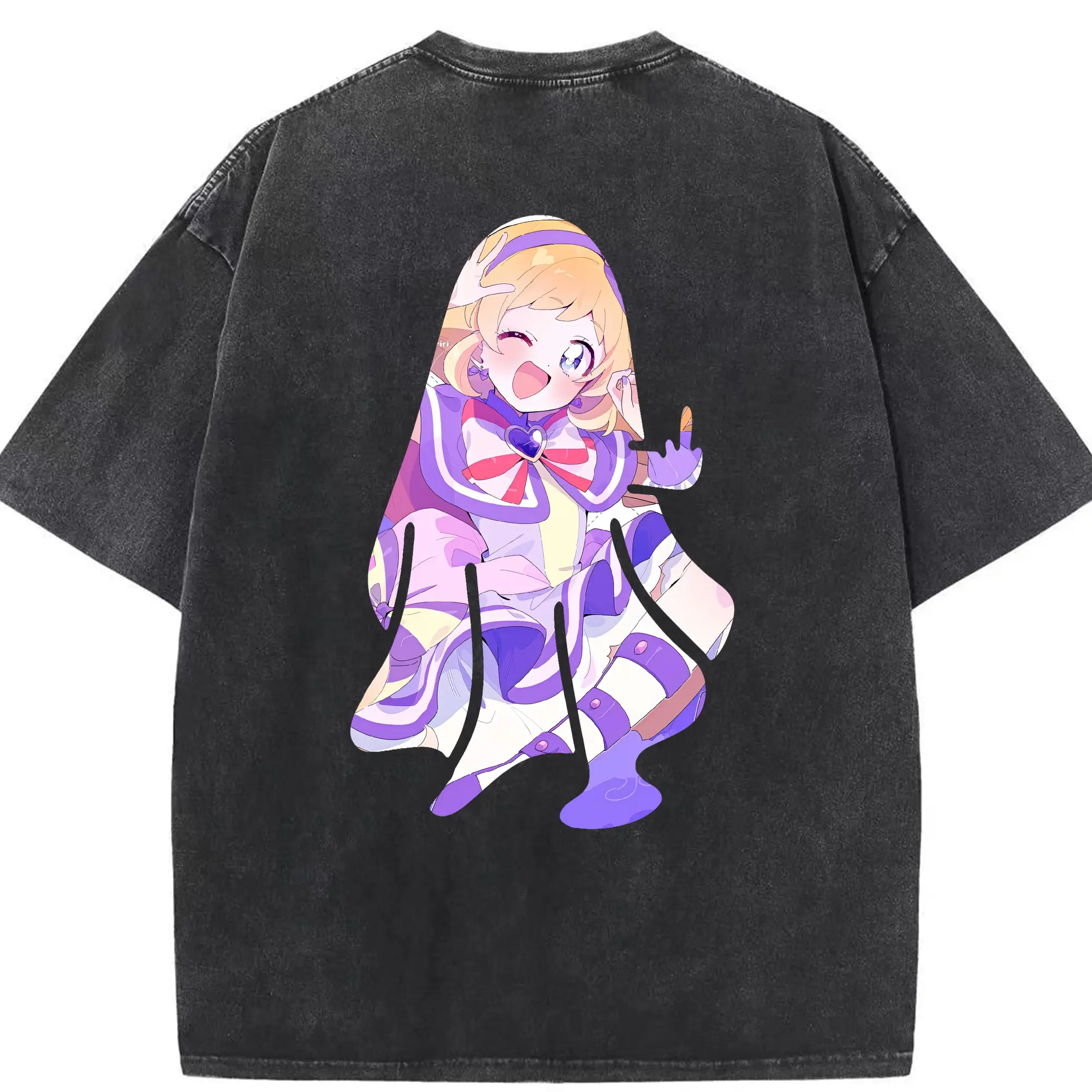 わんだふるぷりきゅあ グッズ 犬飼いろは - 綿100％ ヴィンテージ風 半袖Tシャツ ・ 背面プリント ・ 柔らか肌触り ・ 通気性 快適 ・ スポーツ カジュアル 外出用