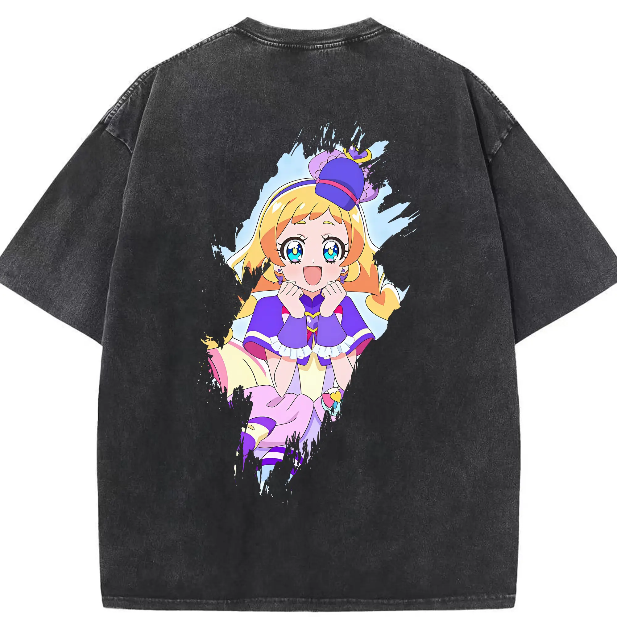 わんだふるぷりきゅあ グッズ 犬飼いろは - 綿100％ ヴィンテージ風 半袖Tシャツ ・ 背面プリント ・ 柔らか肌触り ・ 通気性 快適 ・ スポーツ カジュアル 外出用