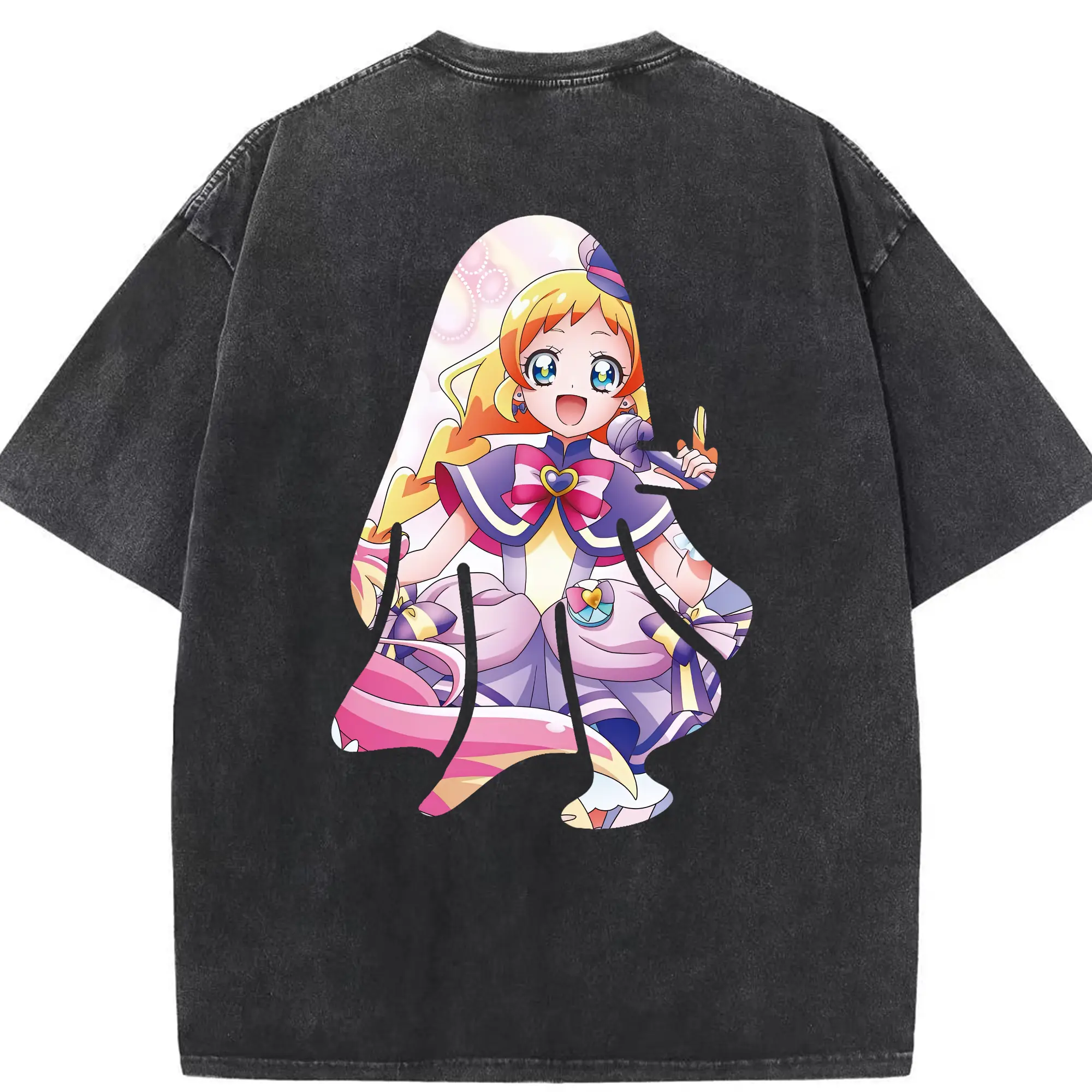 わんだふるぷりきゅあ グッズ 犬飼いろは - 綿100％ ヴィンテージ風 半袖Tシャツ ・ 背面プリント ・ 柔らか肌触り ・ 通気性 快適 ・ スポーツ カジュアル 外出用