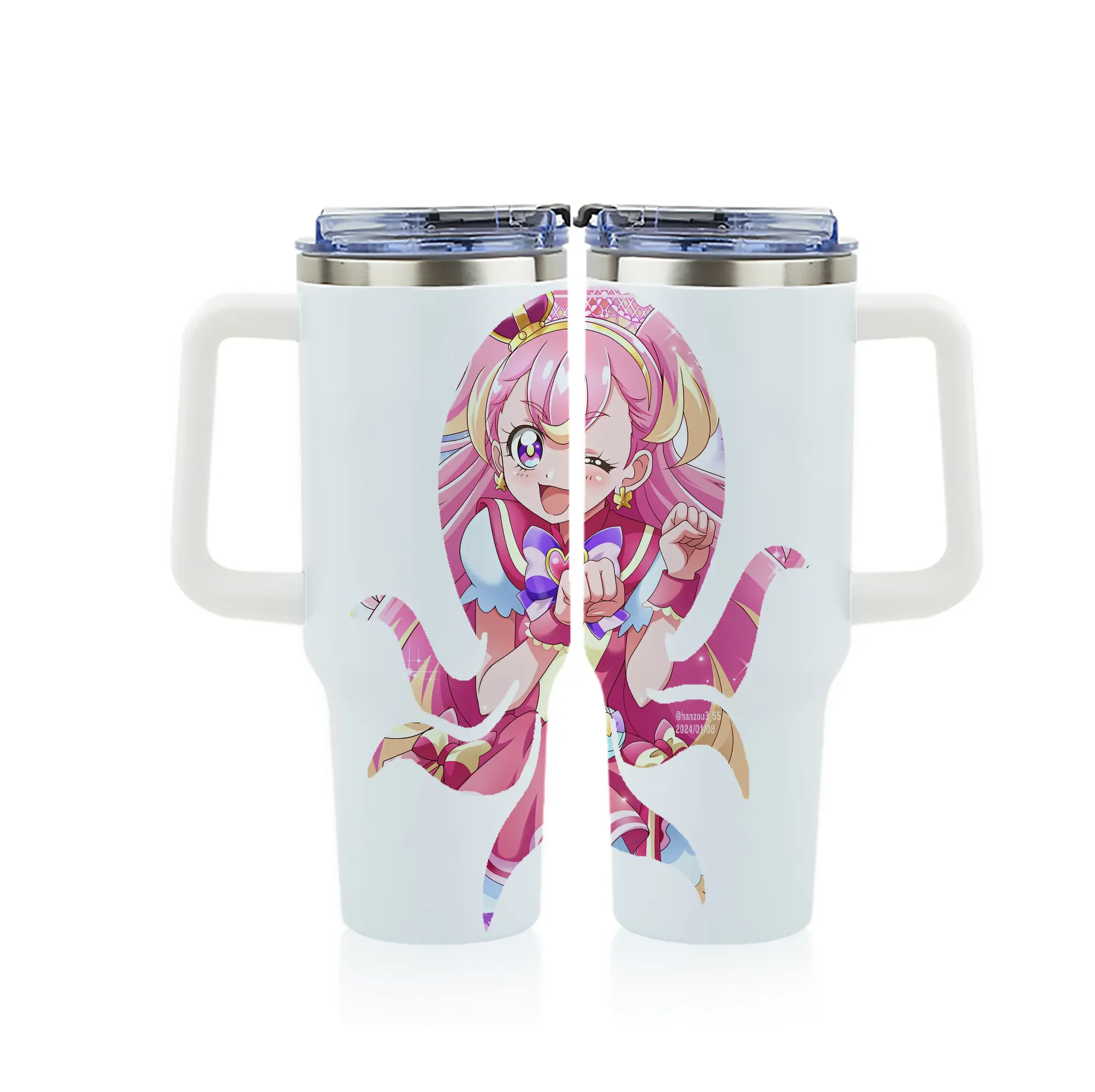 わんだふるぷりきゅあ グッズ 犬飼こむぎ - 1200mL フルプリント車用タンブラー ・ 304ステンレス 内側 ・ 201ステンレス 外側 ・ 保温 保冷 ・ 通勤 ドライブ アウトドア用