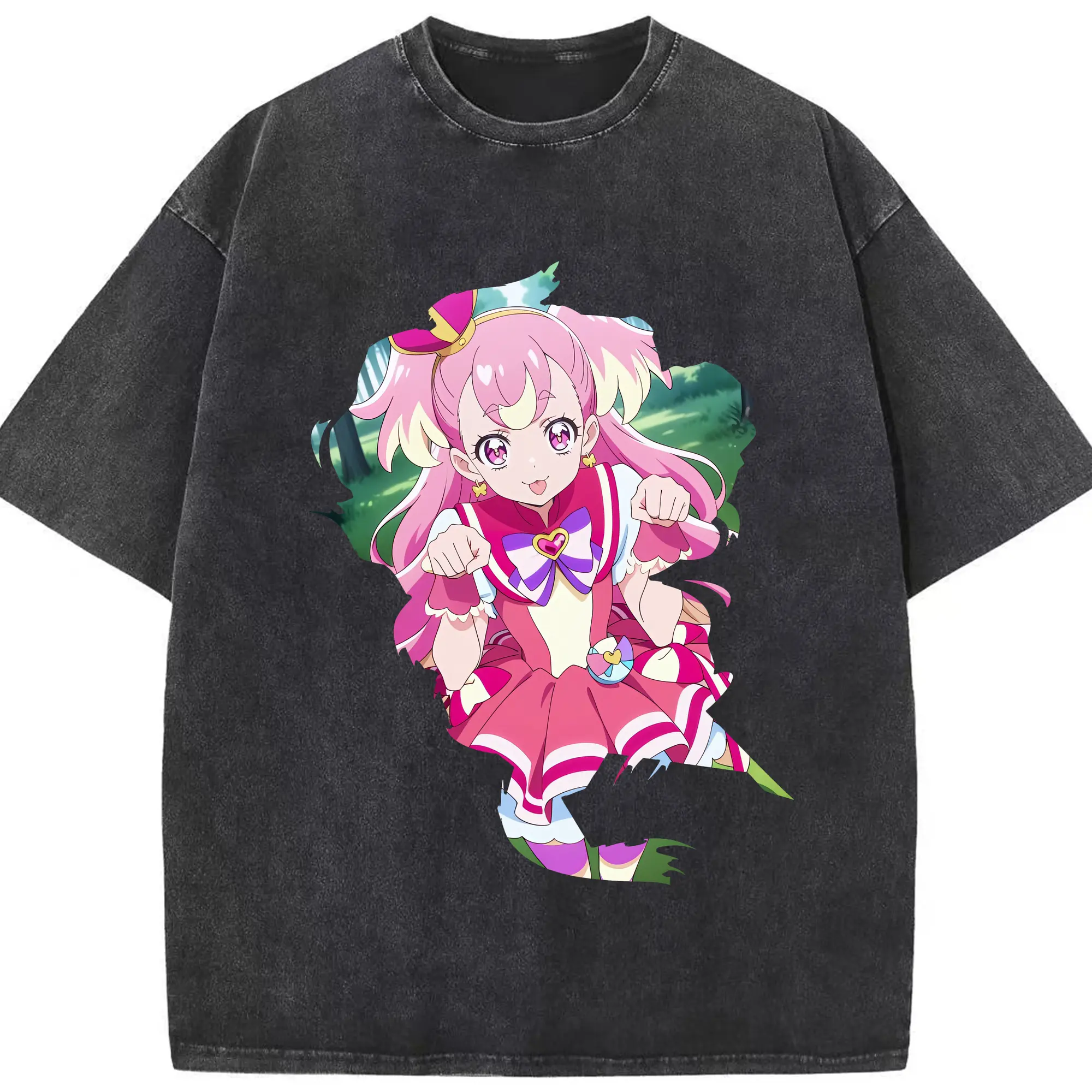 わんだふるぷりきゅあ グッズ 犬飼こむぎ - 綿100％ ヴィンテージ風 半袖Tシャツ ・ フロントプリント ・ 柔らか肌触り ・ 通気性 快適 ・ スポーツ カジュアル 外出用