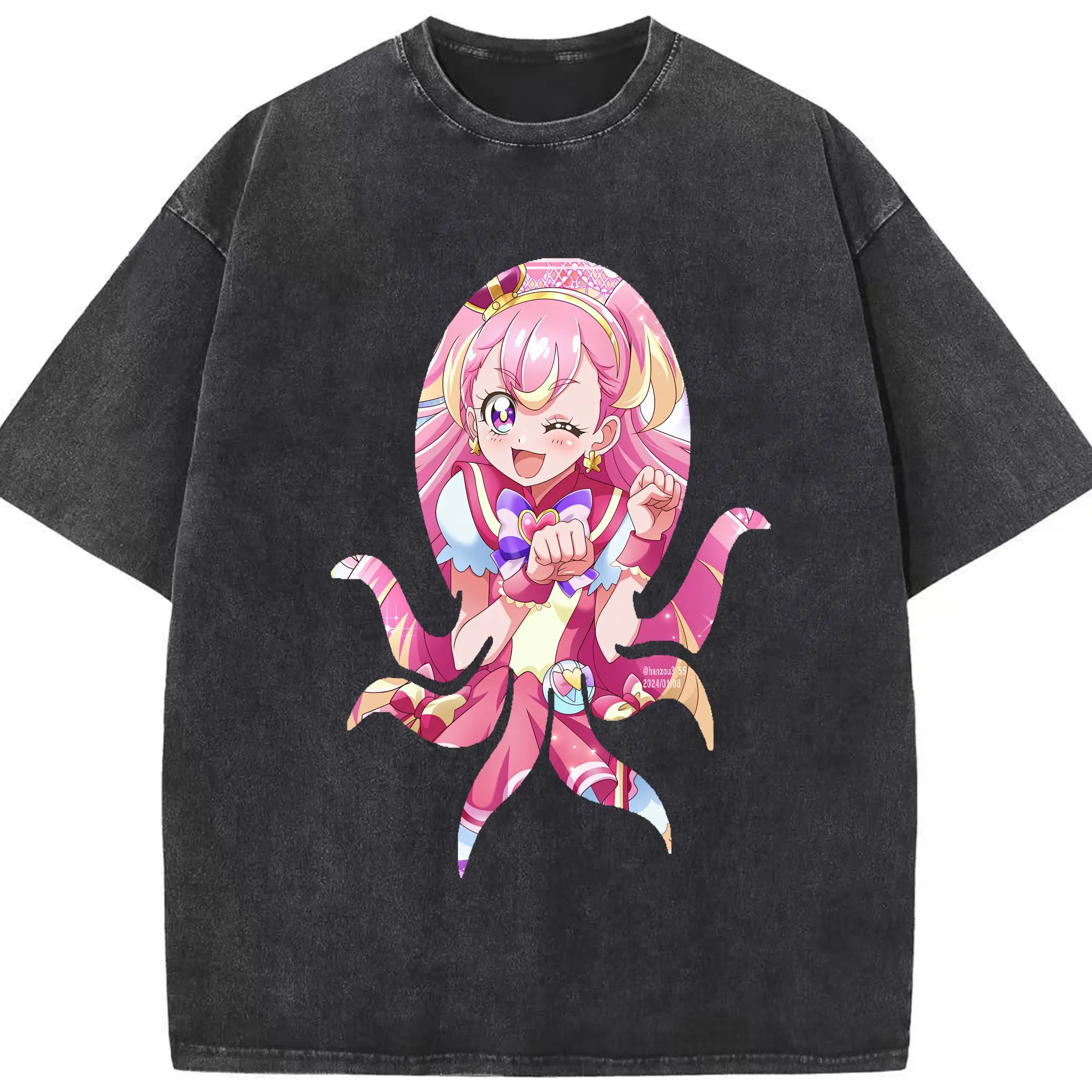 わんだふるぷりきゅあ グッズ 犬飼こむぎ - 綿100％ ヴィンテージ風 半袖Tシャツ ・ フロントプリント ・ 柔らか肌触り ・ 通気性 快適 ・ スポーツ カジュアル 外出用