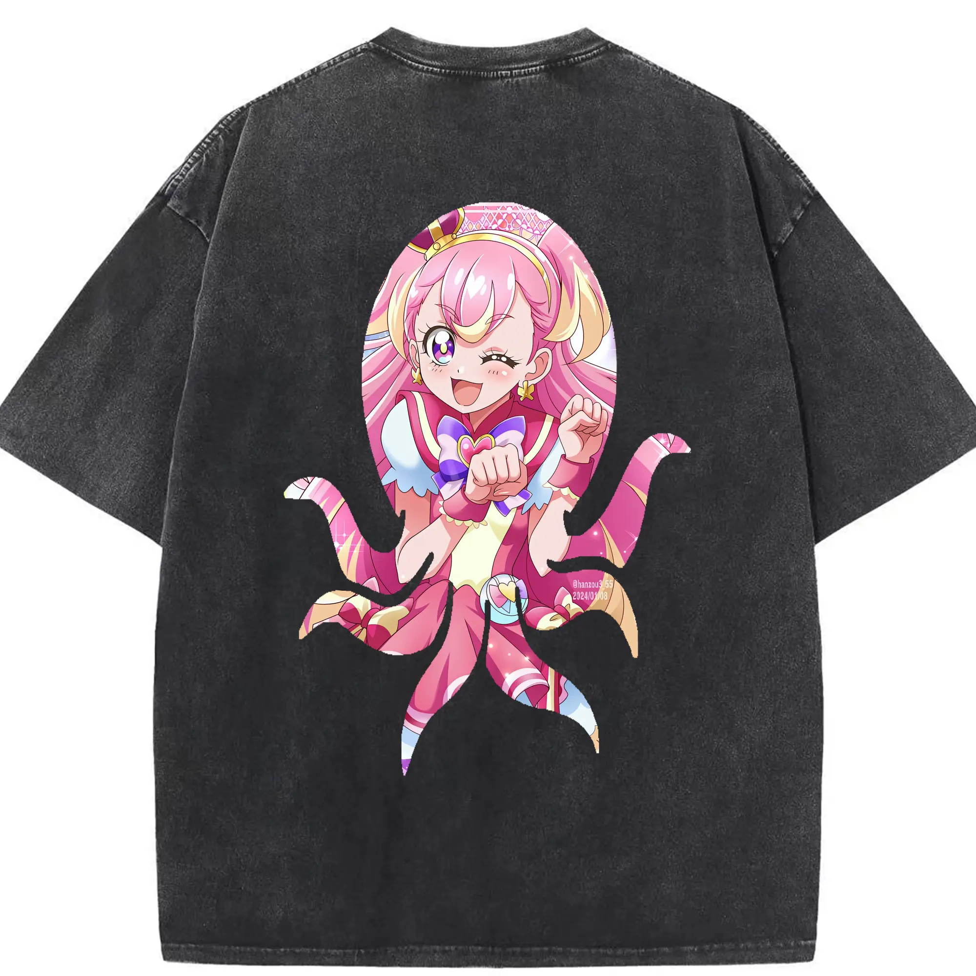 わんだふるぷりきゅあ グッズ 犬飼こむぎ - 綿100％ ヴィンテージ風 半袖Tシャツ ・ 背面プリント ・ 柔らか肌触り ・ 通気性 快適 ・ スポーツ カジュアル 外出用