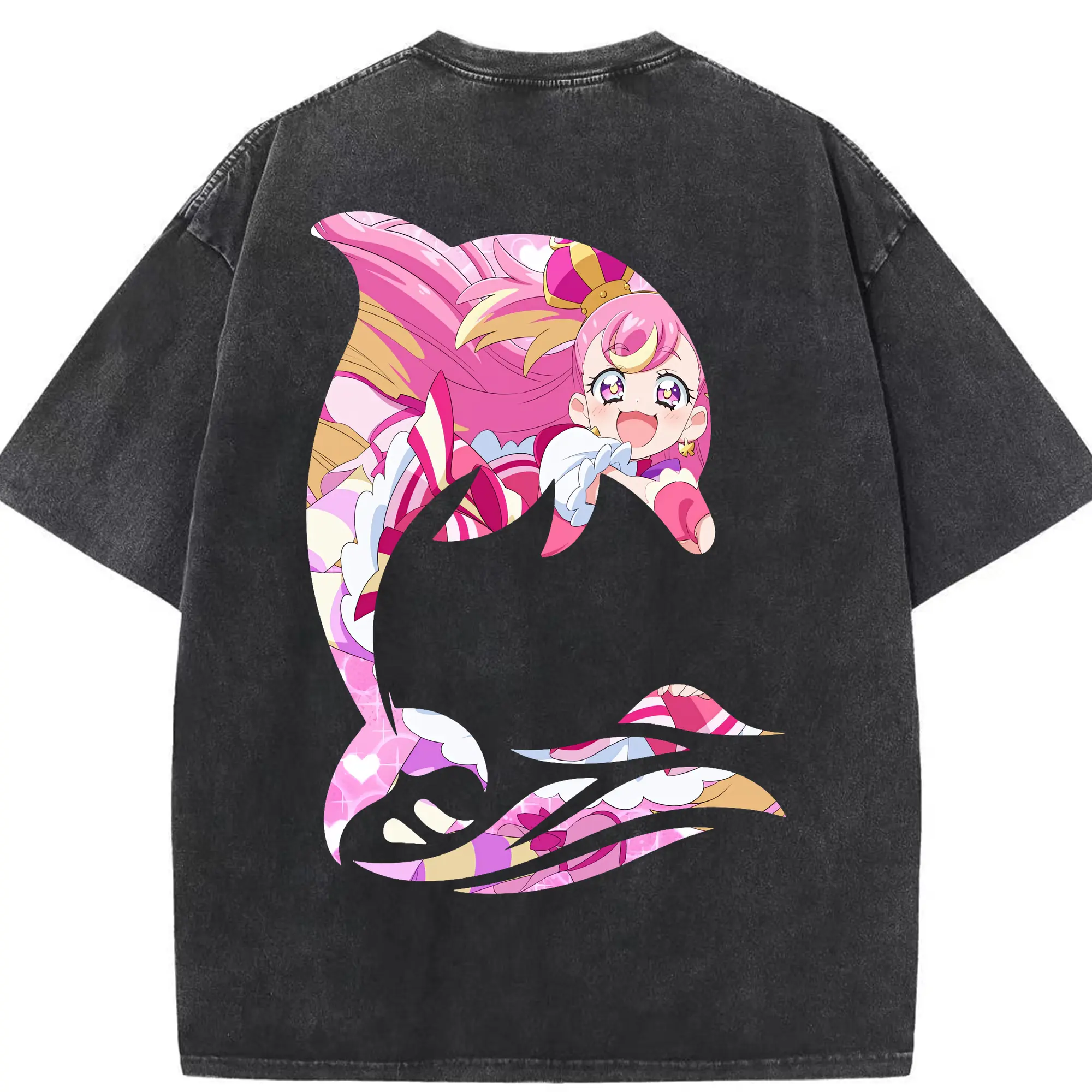 わんだふるぷりきゅあ グッズ 犬飼こむぎ - 綿100％ ヴィンテージ風 半袖Tシャツ ・ 背面プリント ・ 柔らか肌触り ・ 通気性 快適 ・ スポーツ カジュアル 外出用