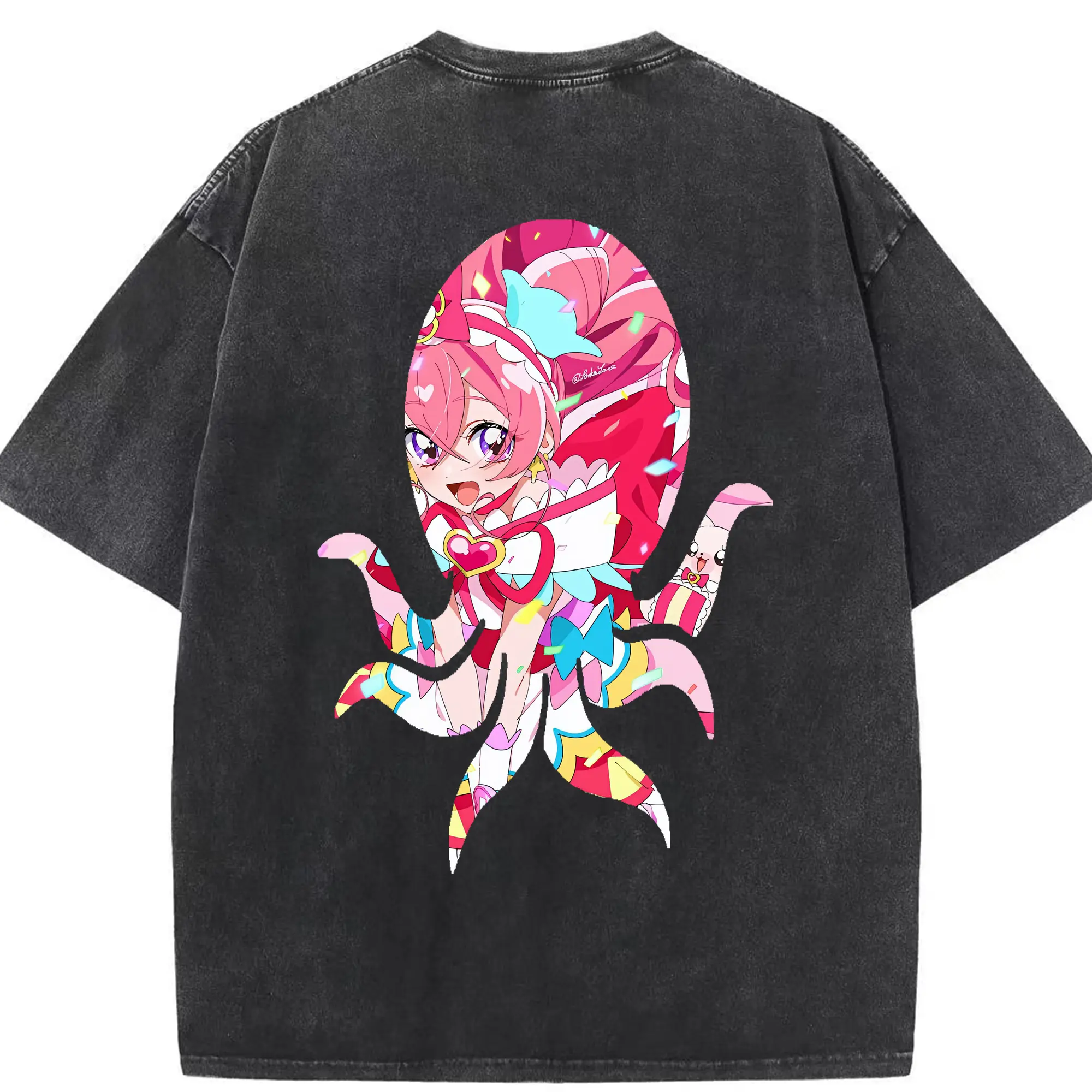 わんだふるぷりきゅあ グッズ 犬飼こむぎ - 綿100％ ヴィンテージ風 半袖Tシャツ ・ 背面プリント ・ 柔らか肌触り ・ 通気性 快適 ・ スポーツ カジュアル 外出用