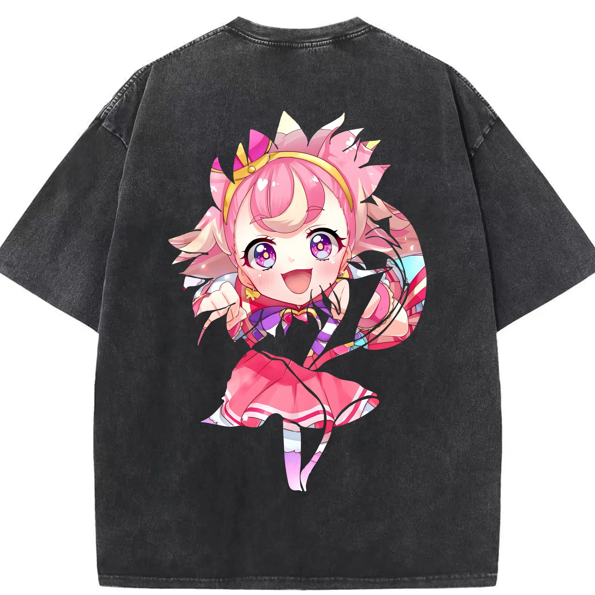 わんだふるぷりきゅあ グッズ 犬飼こむぎ - 綿100％ ヴィンテージ風 半袖Tシャツ ・ 背面プリント ・ 柔らか肌触り ・ 通気性 快適 ・ スポーツ カジュアル 外出用