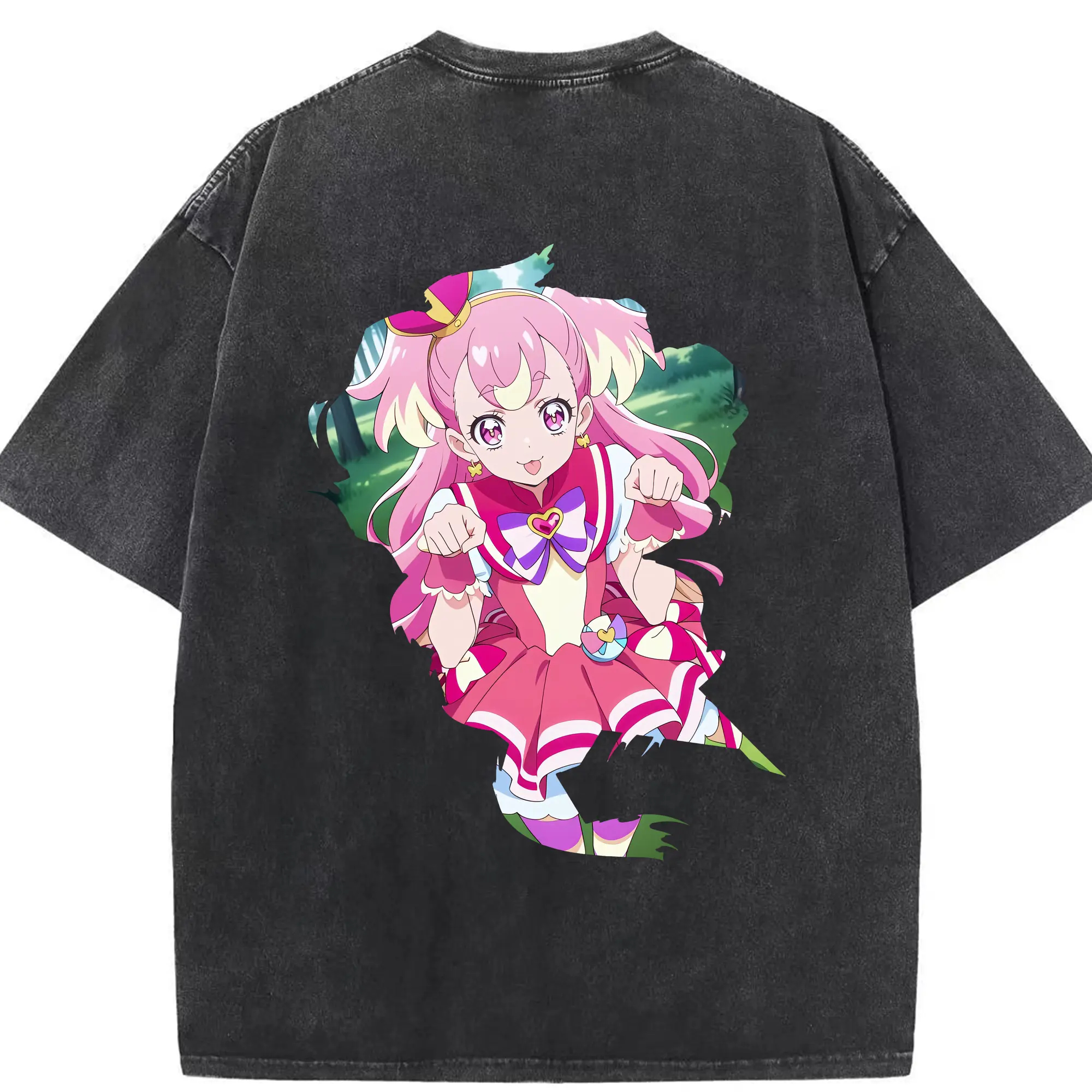 わんだふるぷりきゅあ グッズ 犬飼こむぎ - 綿100％ ヴィンテージ風 半袖Tシャツ ・ 背面プリント ・ 柔らか肌触り ・ 通気性 快適 ・ スポーツ カジュアル 外出用