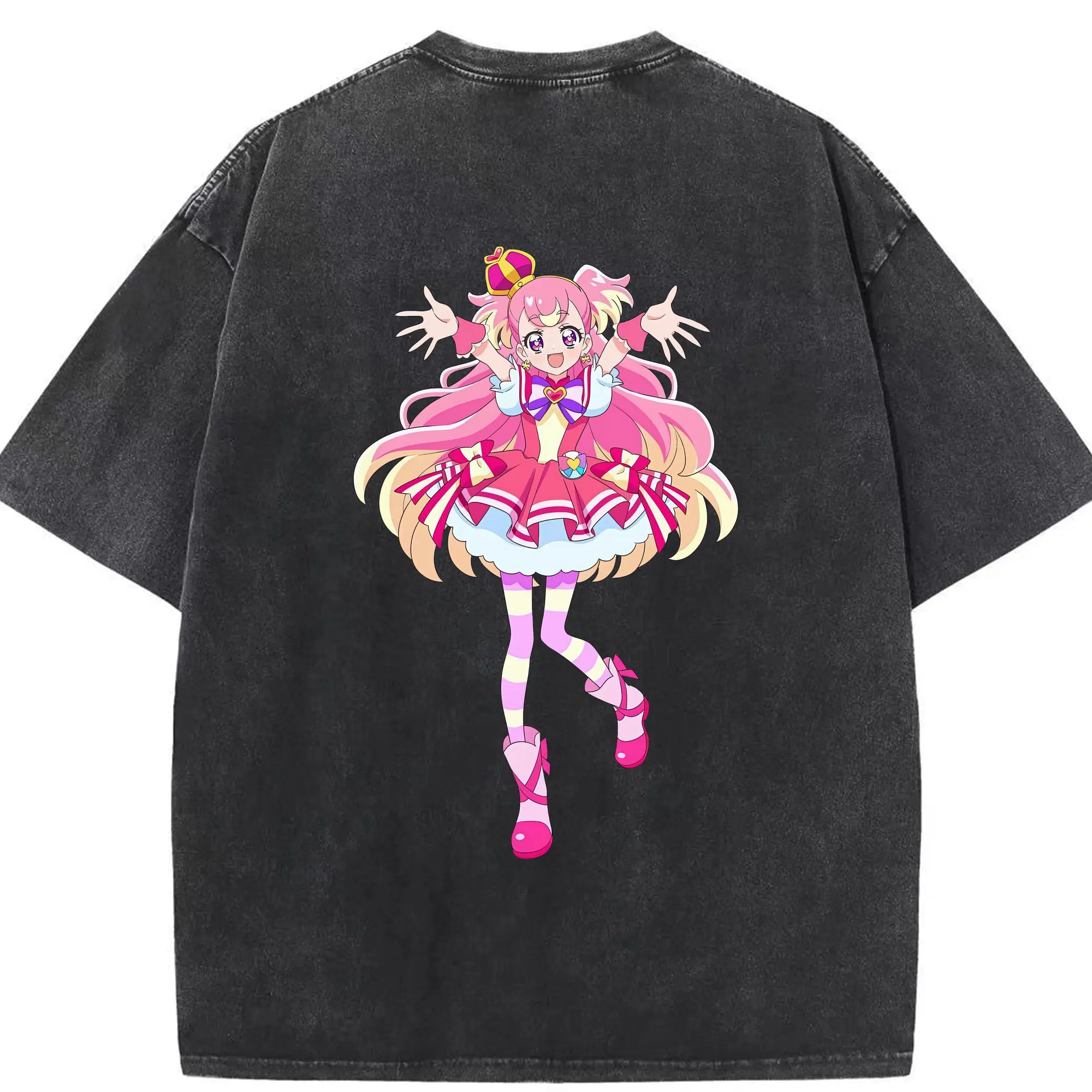 わんだふるぷりきゅあ グッズ 犬飼こむぎ - 綿100％ ヴィンテージ風 半袖Tシャツ ・ 背面プリント ・ 柔らか肌触り ・ 通気性 快適 ・ スポーツ カジュアル 外出用