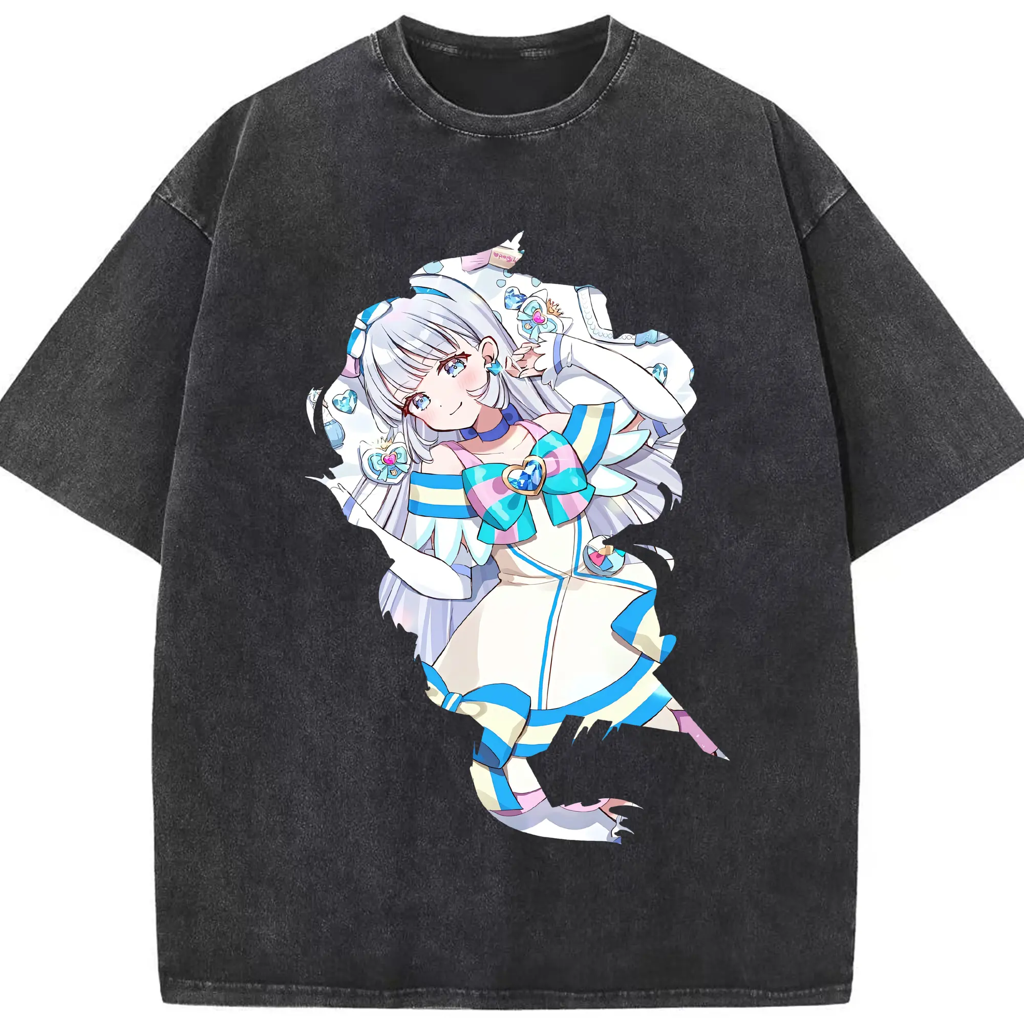 わんだふるぷりきゅあ グッズ 猫屋敷ユキ - 綿100％ ヴィンテージ風 半袖Tシャツ ・ フロントプリント ・ 柔らか肌触り ・ 通気性 快適 ・ スポーツ カジュアル 外出用