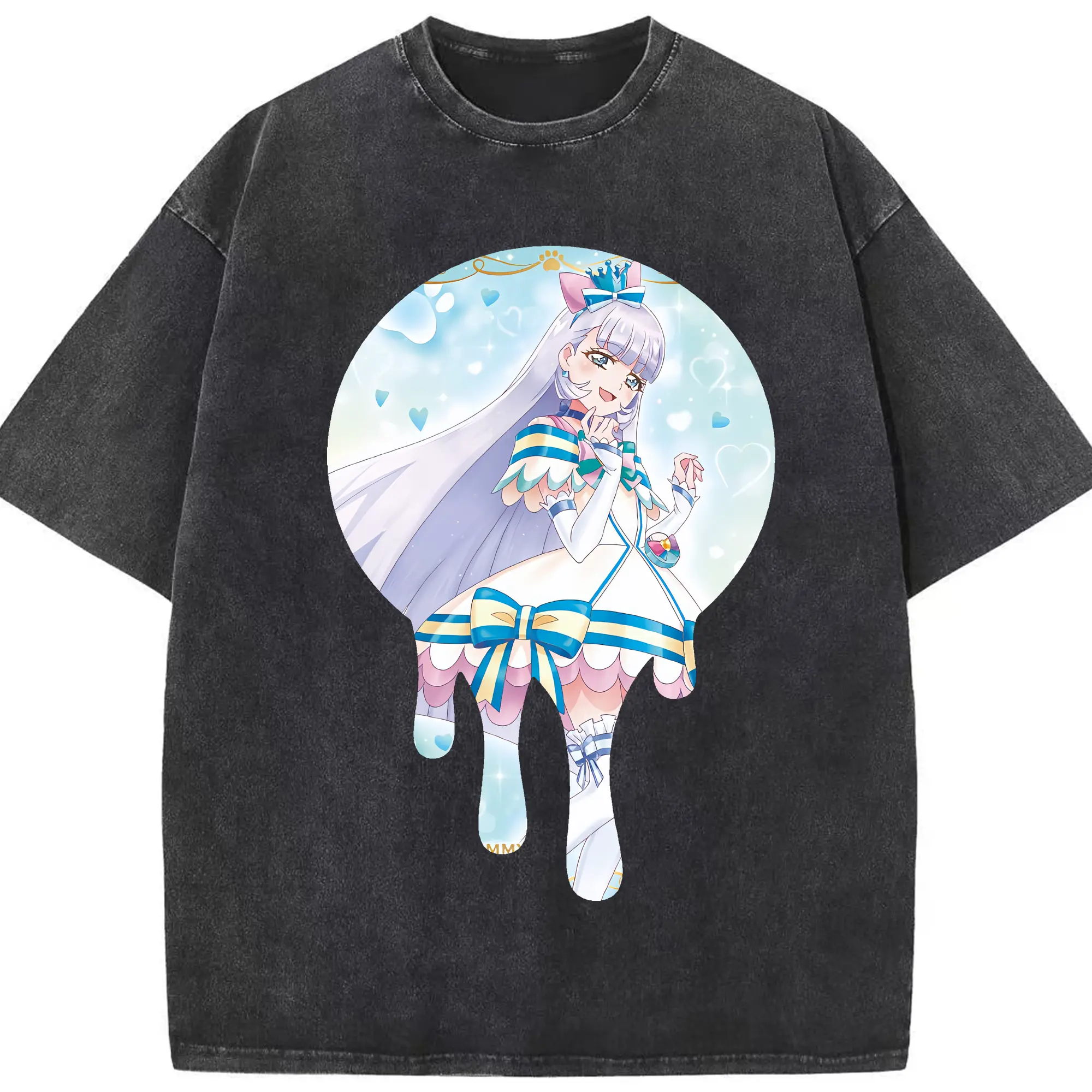 わんだふるぷりきゅあ グッズ 猫屋敷ユキ - 綿100％ ヴィンテージ風 半袖Tシャツ ・ フロントプリント ・ 柔らか肌触り ・ 通気性 快適 ・ スポーツ カジュアル 外出用