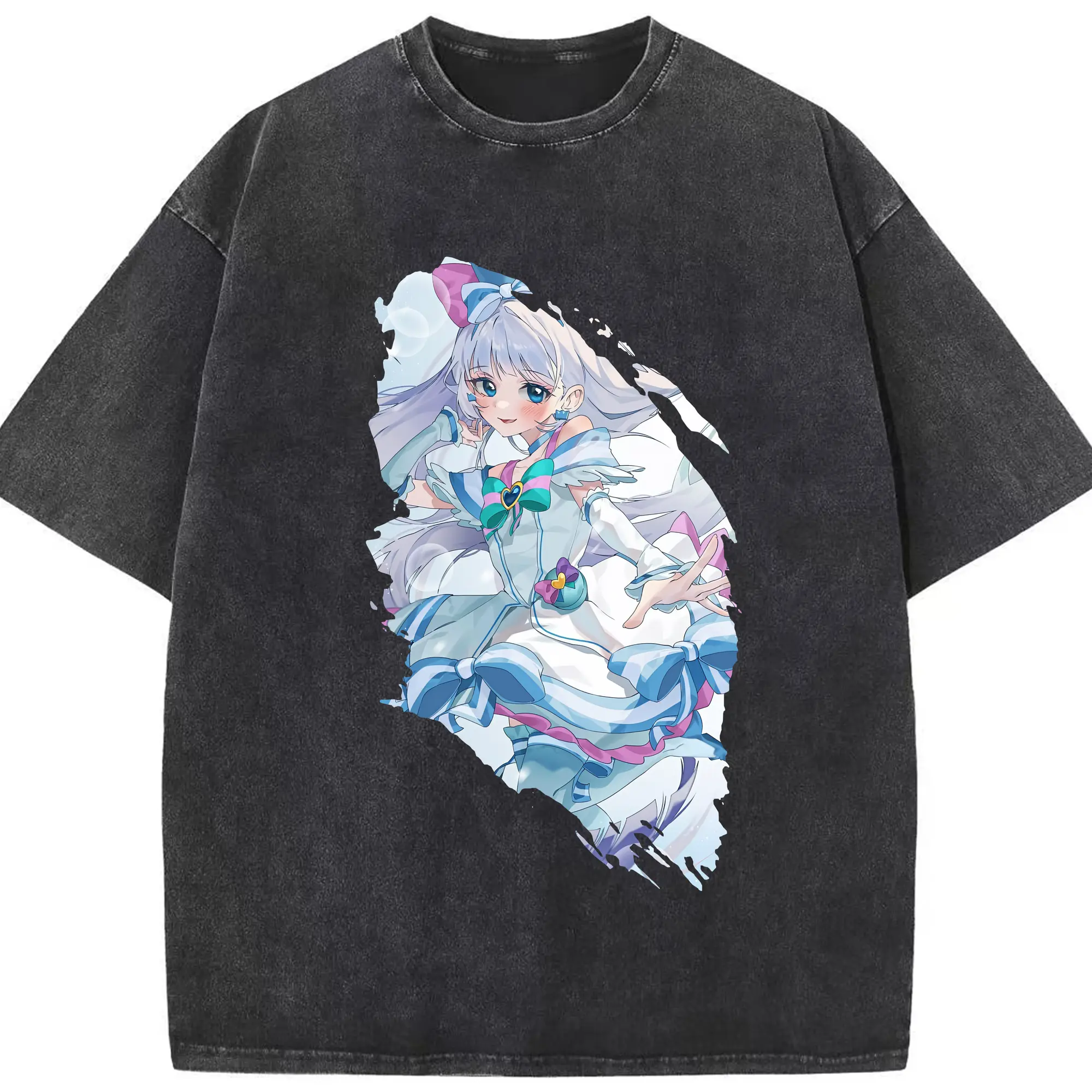 わんだふるぷりきゅあ グッズ 猫屋敷ユキ - 綿100％ ヴィンテージ風 半袖Tシャツ ・ フロントプリント ・ 柔らか肌触り ・ 通気性 快適 ・ スポーツ カジュアル 外出用