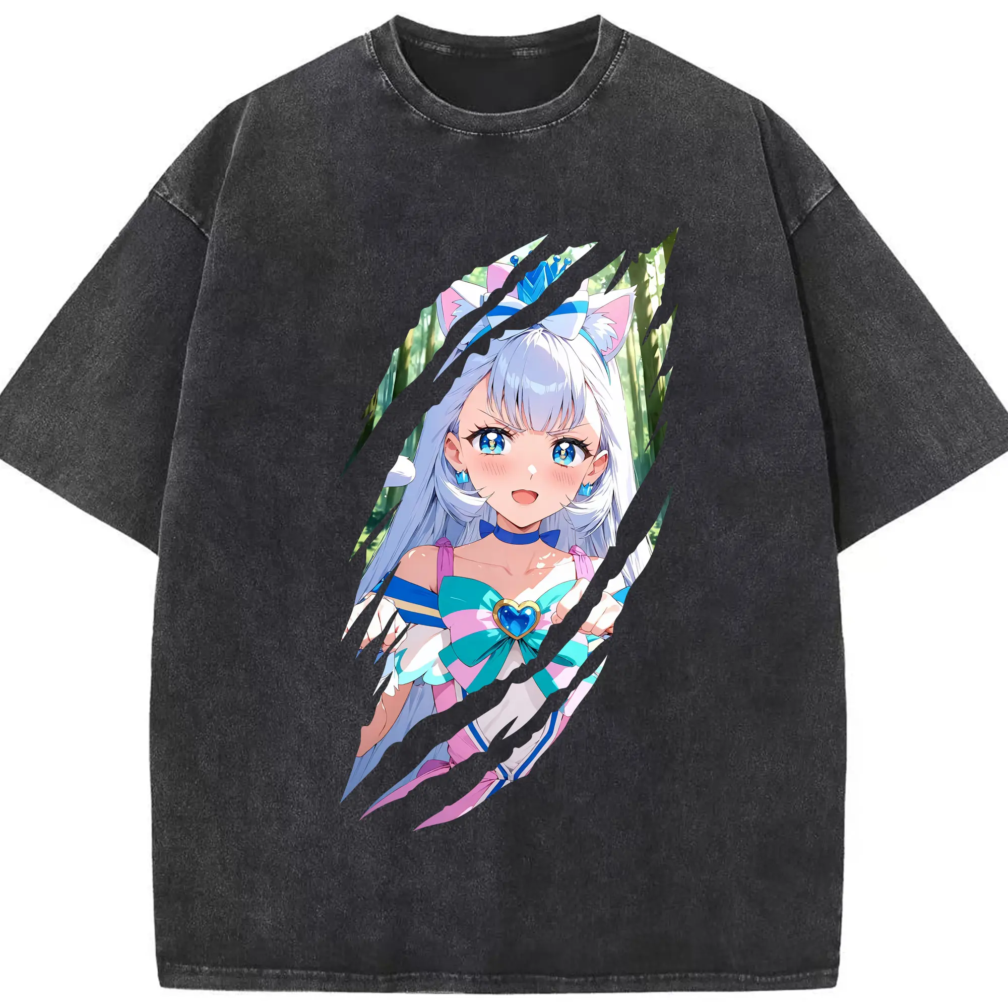 わんだふるぷりきゅあ グッズ 猫屋敷ユキ - 綿100％ ヴィンテージ風 半袖Tシャツ ・ フロントプリント ・ 柔らか肌触り ・ 通気性 快適 ・ スポーツ カジュアル 外出用