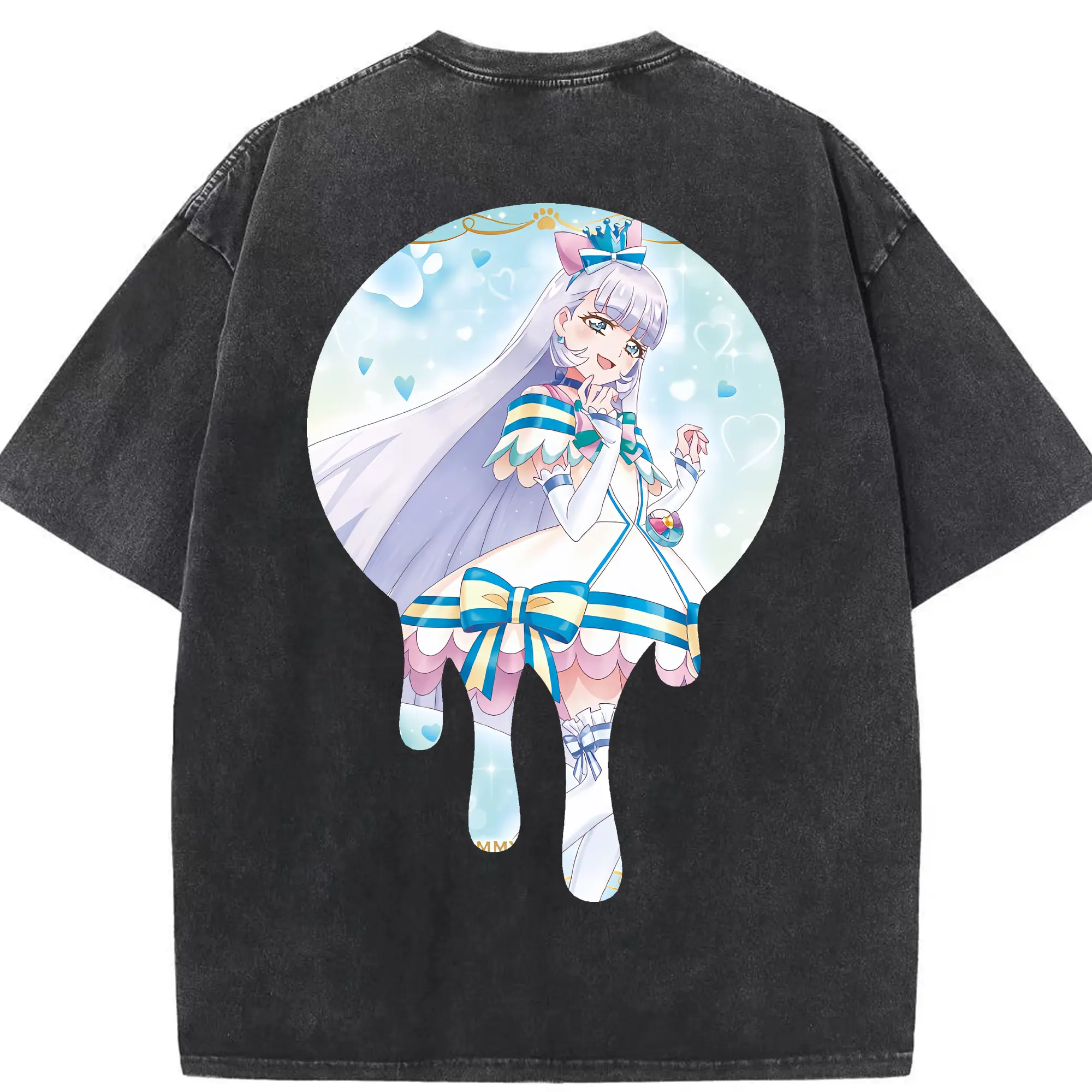 わんだふるぷりきゅあ グッズ 猫屋敷ユキ - 綿100％ ヴィンテージ風 半袖Tシャツ ・ 背面プリント ・ 柔らか肌触り ・ 通気性 快適 ・ スポーツ カジュアル 外出用