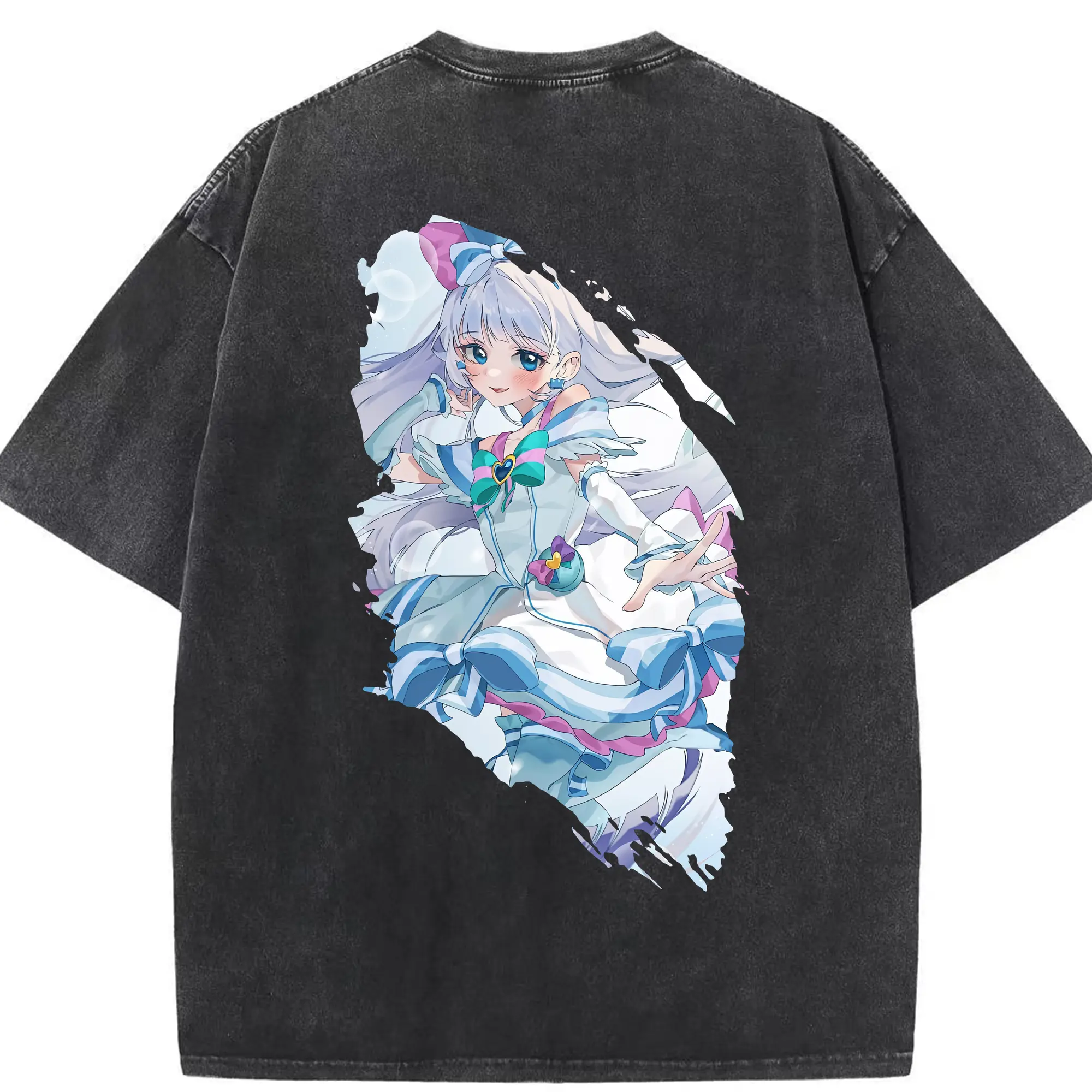 わんだふるぷりきゅあ グッズ 猫屋敷ユキ - 綿100％ ヴィンテージ風 半袖Tシャツ ・ 背面プリント ・ 柔らか肌触り ・ 通気性 快適 ・ スポーツ カジュアル 外出用