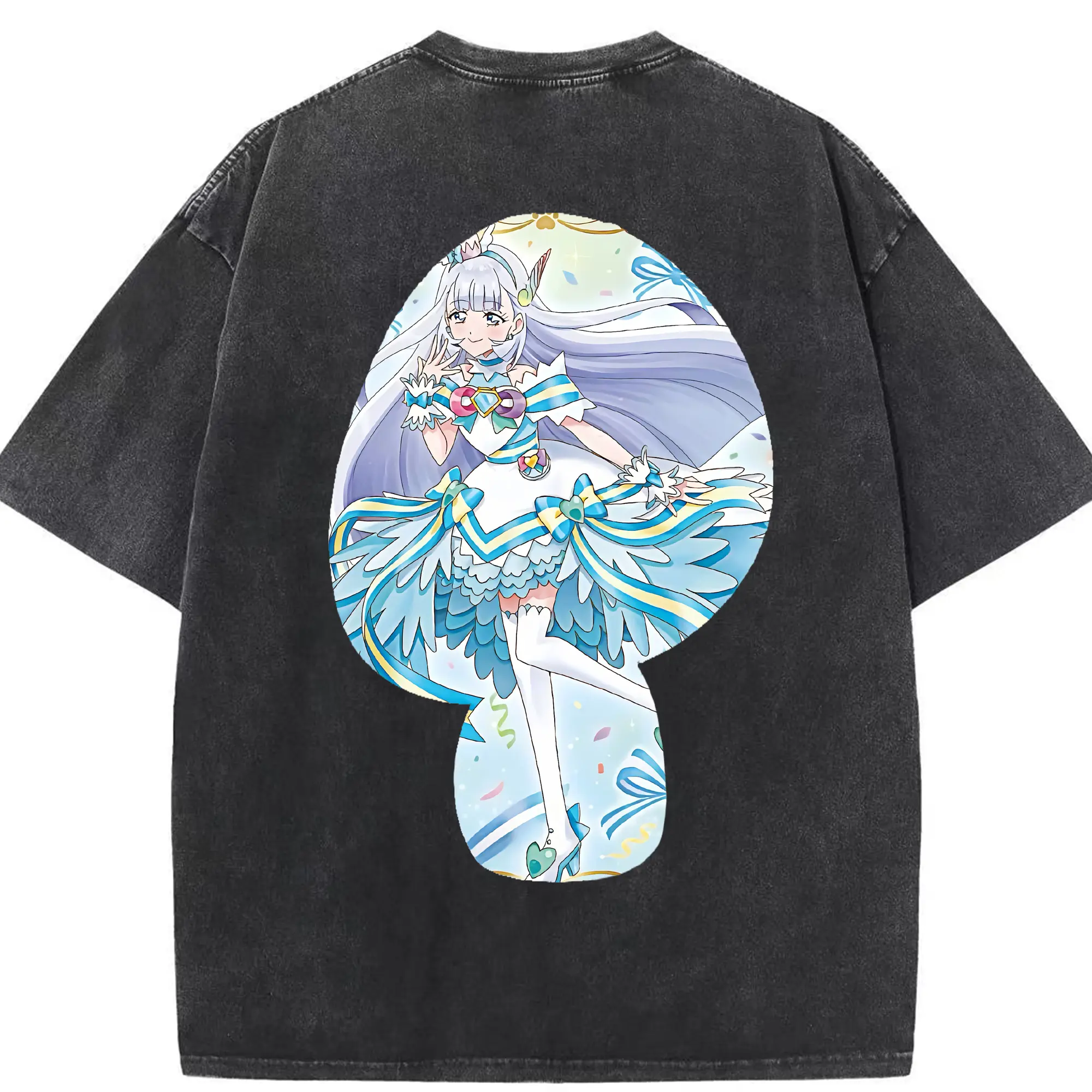 わんだふるぷりきゅあ グッズ 猫屋敷ユキ - 綿100％ ヴィンテージ風 半袖Tシャツ ・ 背面プリント ・ 柔らか肌触り ・ 通気性 快適 ・ スポーツ カジュアル 外出用