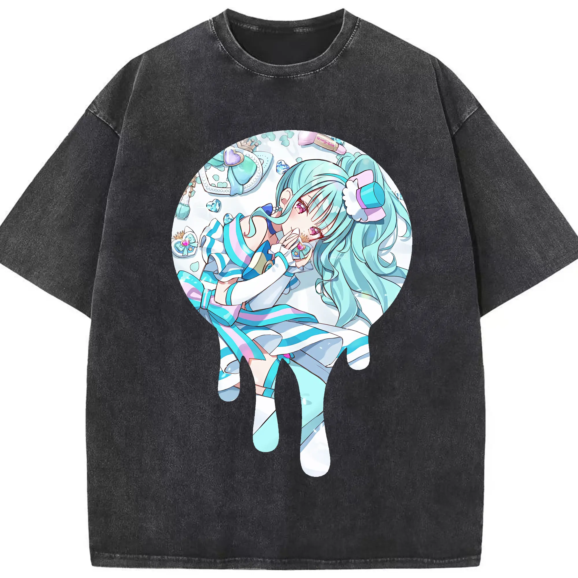 わんだふるぷりきゅあ グッズ 猫屋敷まゆ - 綿100％ ヴィンテージ風 半袖Tシャツ ・ フロントプリント ・ 柔らか肌触り ・ 通気性 快適 ・ スポーツ カジュアル 外出用