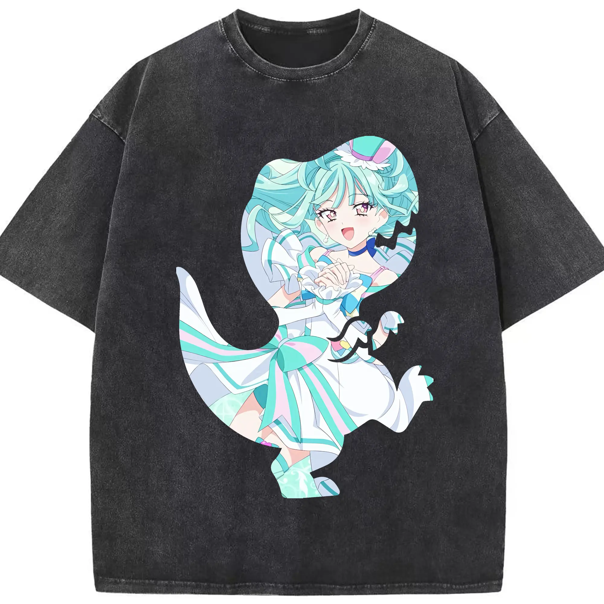 わんだふるぷりきゅあ グッズ 猫屋敷まゆ - 綿100％ ヴィンテージ風 半袖Tシャツ ・ フロントプリント ・ 柔らか肌触り ・ 通気性 快適 ・ スポーツ カジュアル 外出用