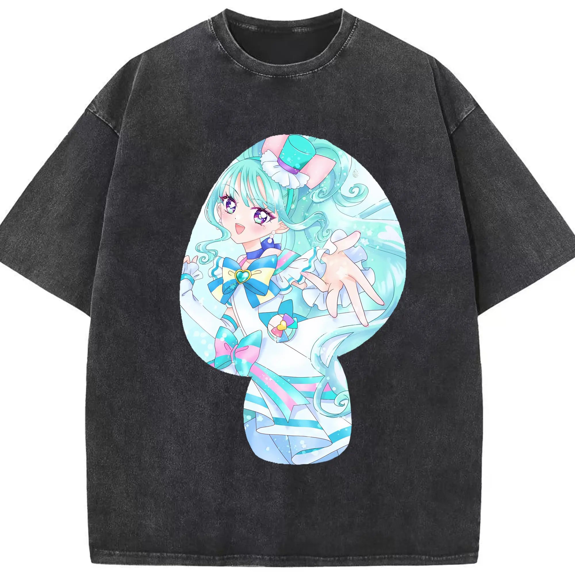 わんだふるぷりきゅあ グッズ 猫屋敷まゆ - 綿100％ ヴィンテージ風 半袖Tシャツ ・ フロントプリント ・ 柔らか肌触り ・ 通気性 快適 ・ スポーツ カジュアル 外出用