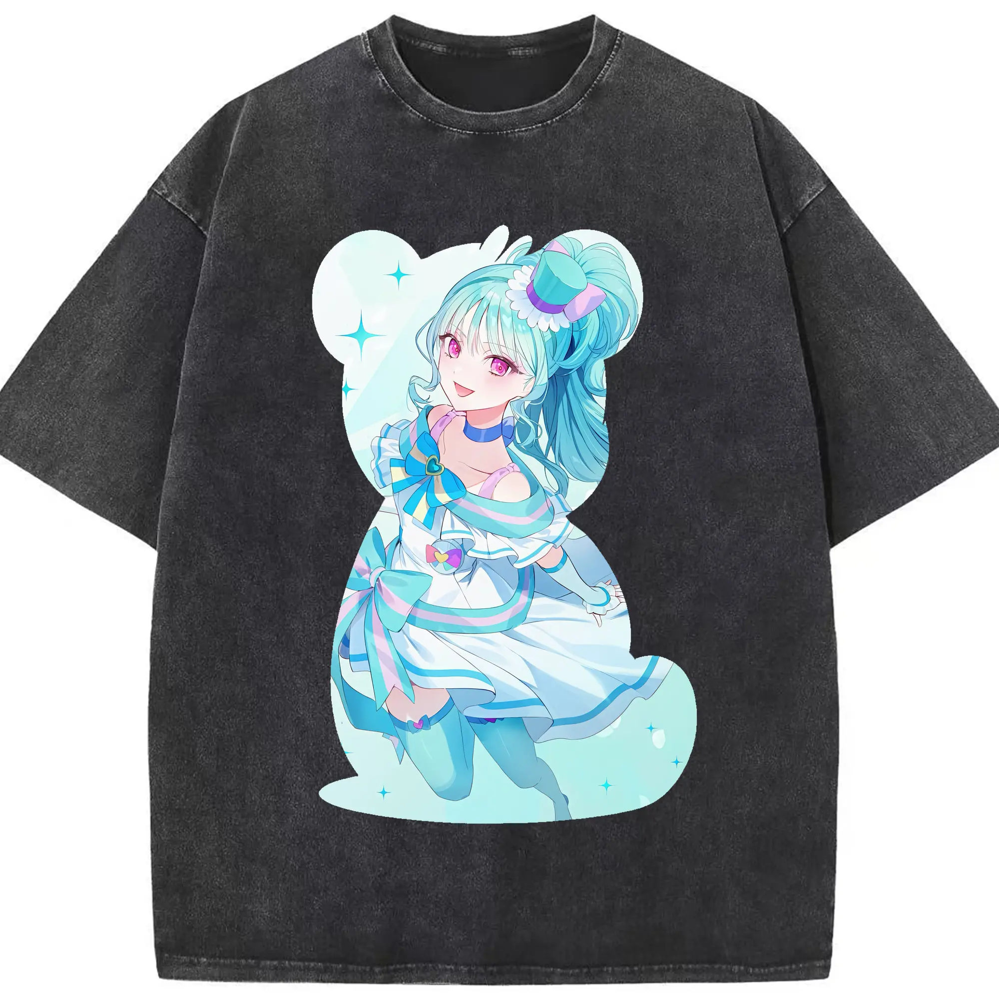 わんだふるぷりきゅあ グッズ 猫屋敷まゆ - 綿100％ ヴィンテージ風 半袖Tシャツ ・ フロントプリント ・ 柔らか肌触り ・ 通気性 快適 ・ スポーツ カジュアル 外出用