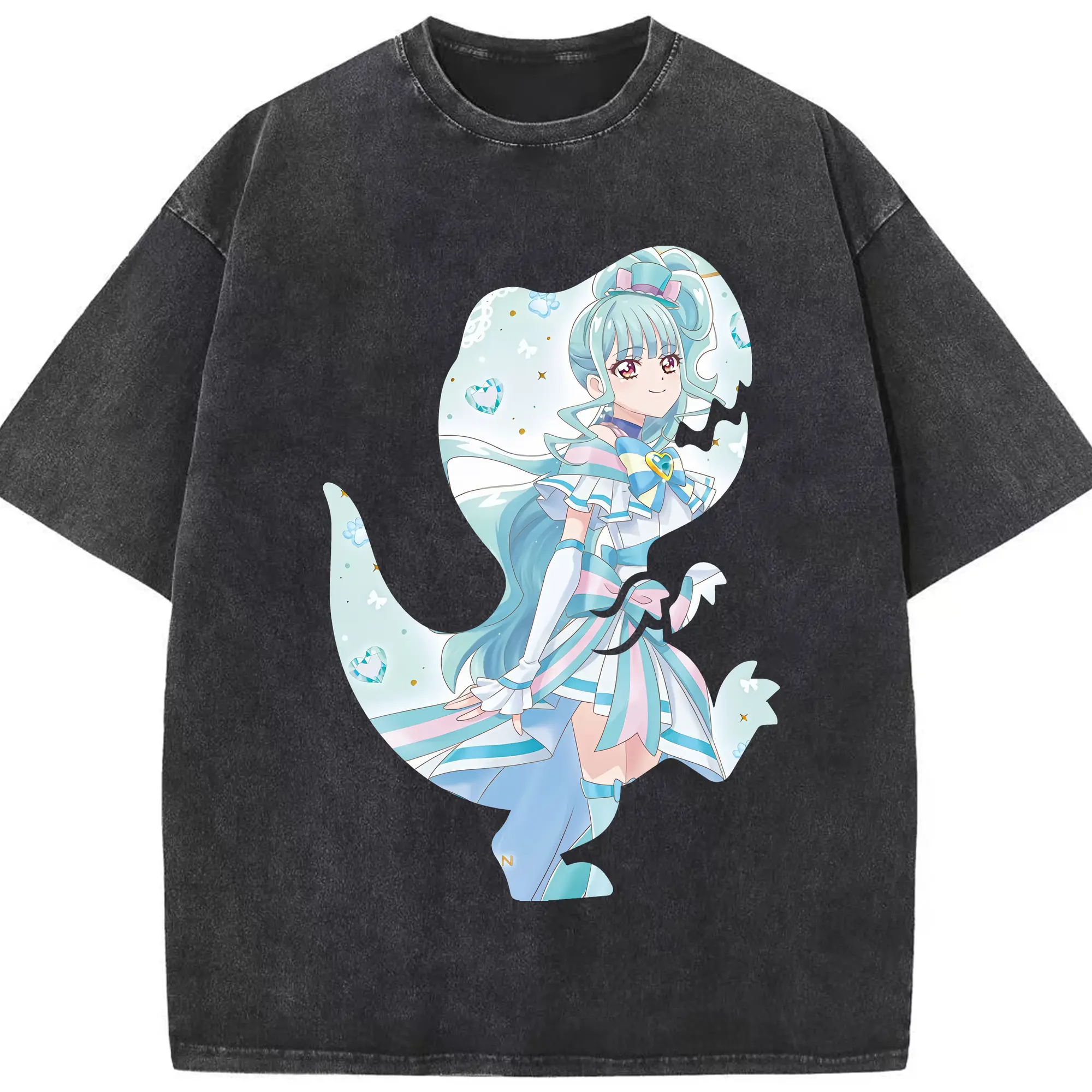 わんだふるぷりきゅあ グッズ 猫屋敷まゆ - 綿100％ ヴィンテージ風 半袖Tシャツ ・ フロントプリント ・ 柔らか肌触り ・ 通気性 快適 ・ スポーツ カジュアル 外出用