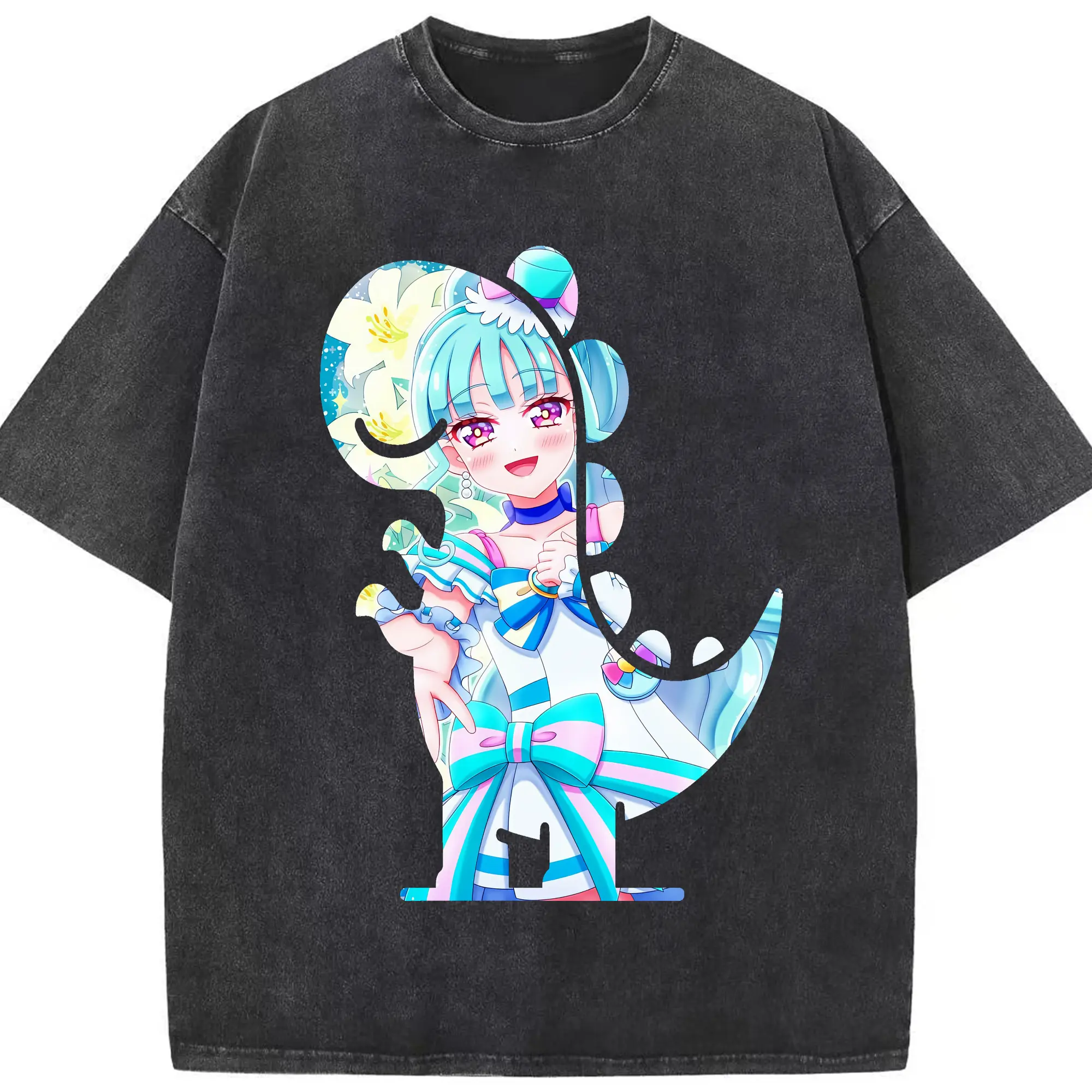 わんだふるぷりきゅあ グッズ 猫屋敷まゆ - 綿100％ ヴィンテージ風 半袖Tシャツ ・ フロントプリント ・ 柔らか肌触り ・ 通気性 快適 ・ スポーツ カジュアル 外出用