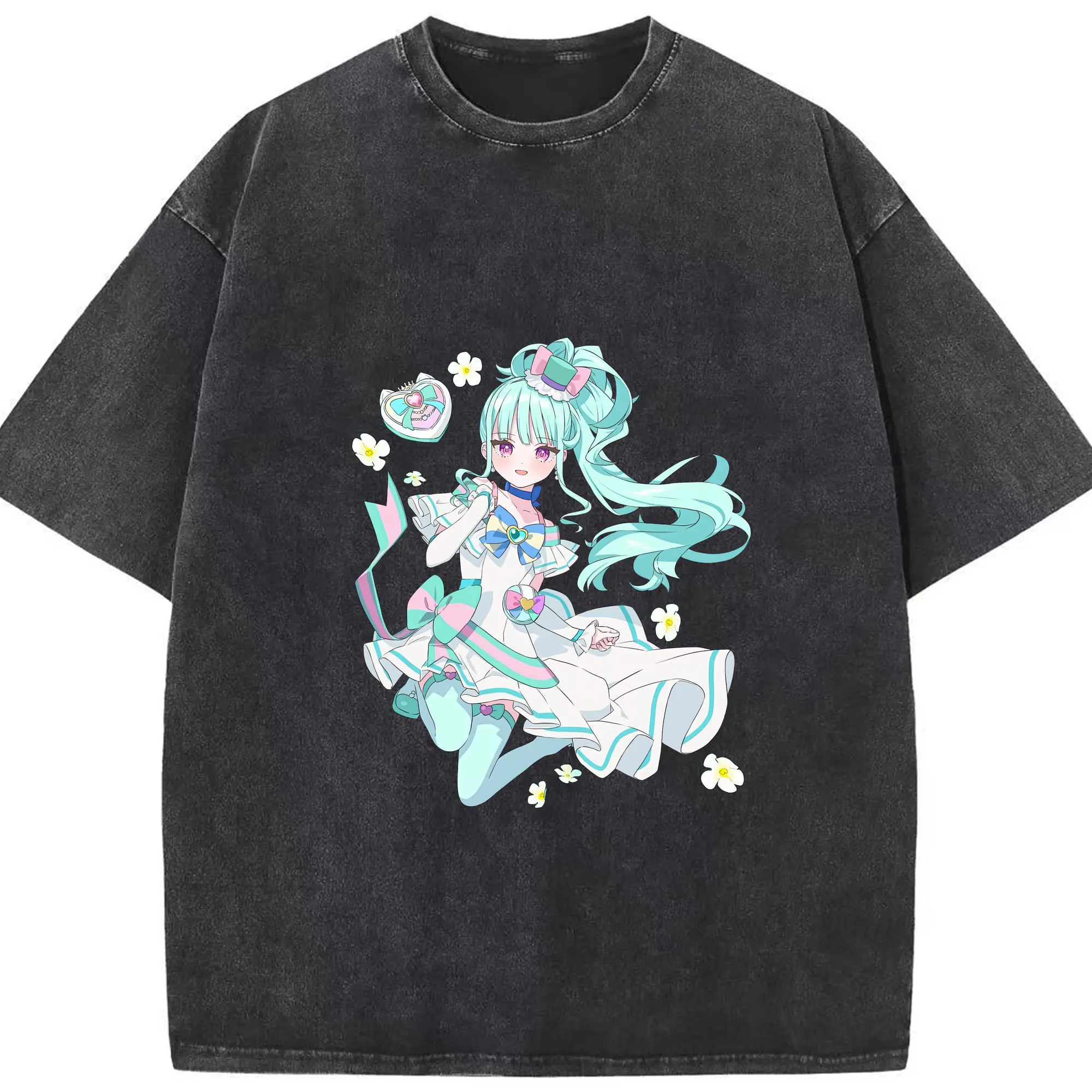 わんだふるぷりきゅあ グッズ 猫屋敷まゆ - 綿100％ ヴィンテージ風 半袖Tシャツ ・ フロントプリント ・ 柔らか肌触り ・ 通気性 快適 ・ スポーツ カジュアル 外出用