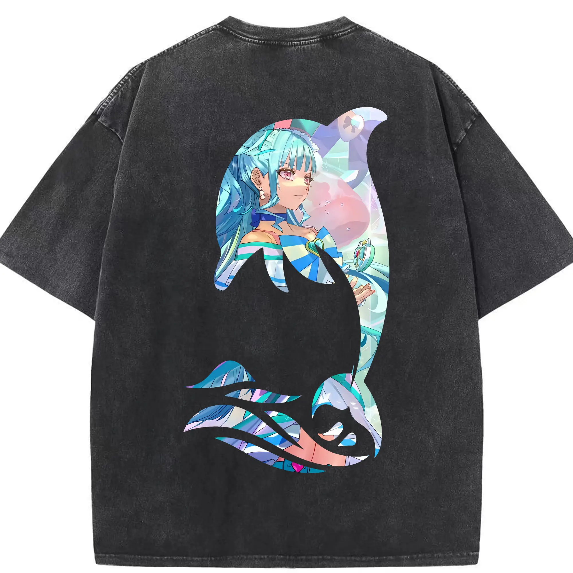 わんだふるぷりきゅあ グッズ 猫屋敷まゆ - 綿100％ ヴィンテージ風 半袖Tシャツ ・ 背面プリント ・ 柔らか肌触り ・ 通気性 快適 ・ スポーツ カジュアル 外出用