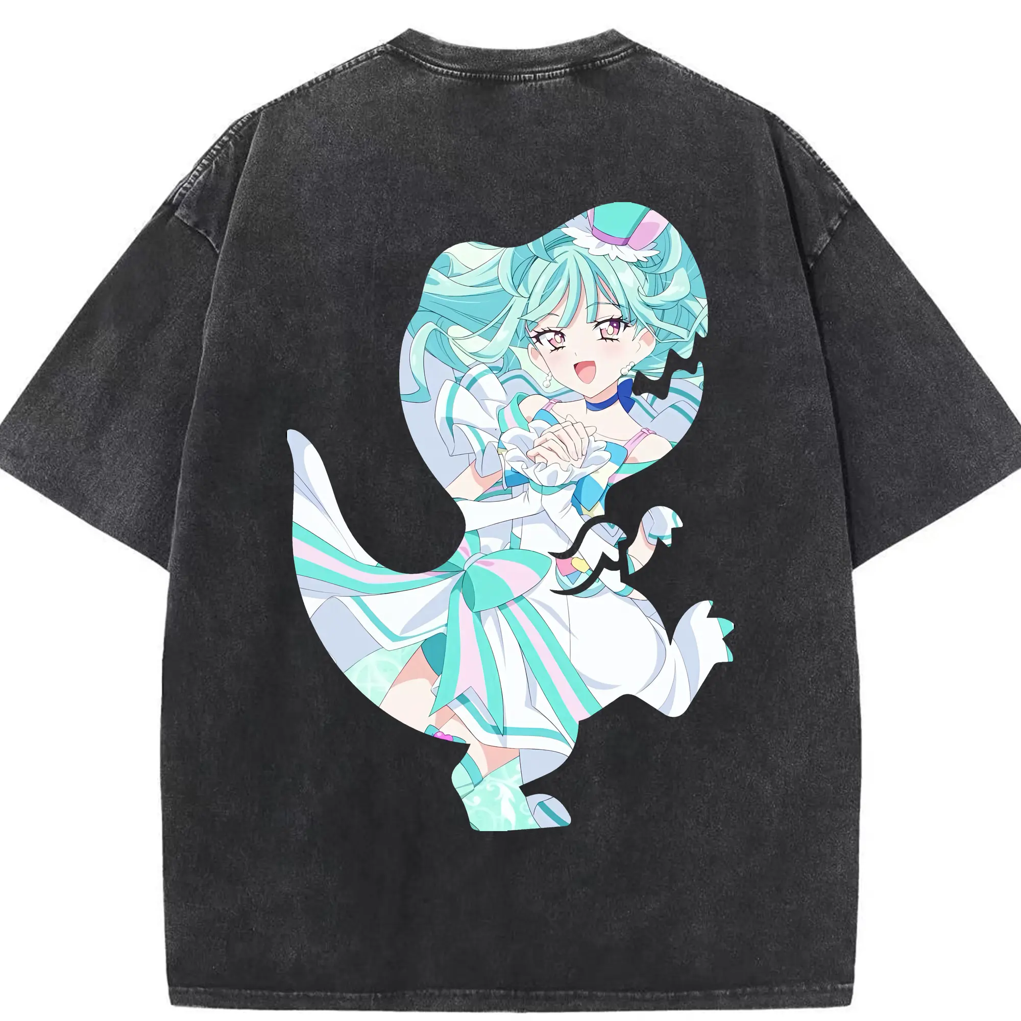 わんだふるぷりきゅあ グッズ 猫屋敷まゆ - 綿100％ ヴィンテージ風 半袖Tシャツ ・ 背面プリント ・ 柔らか肌触り ・ 通気性 快適 ・ スポーツ カジュアル 外出用