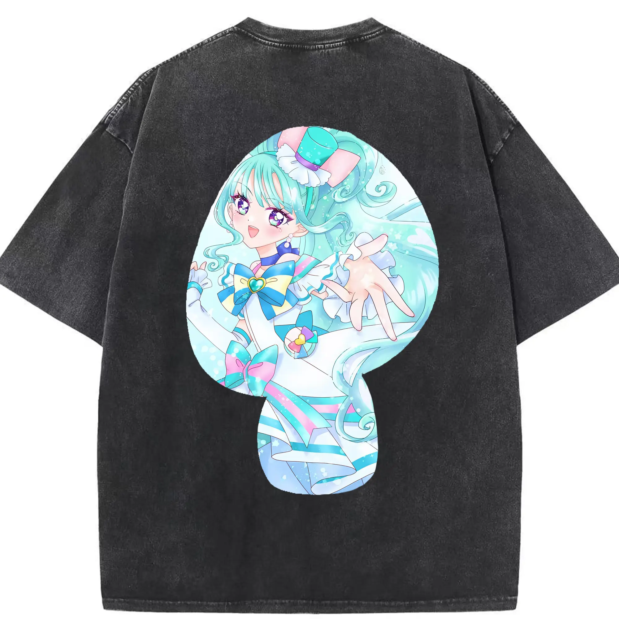 わんだふるぷりきゅあ グッズ 猫屋敷まゆ - 綿100％ ヴィンテージ風 半袖Tシャツ ・ 背面プリント ・ 柔らか肌触り ・ 通気性 快適 ・ スポーツ カジュアル 外出用