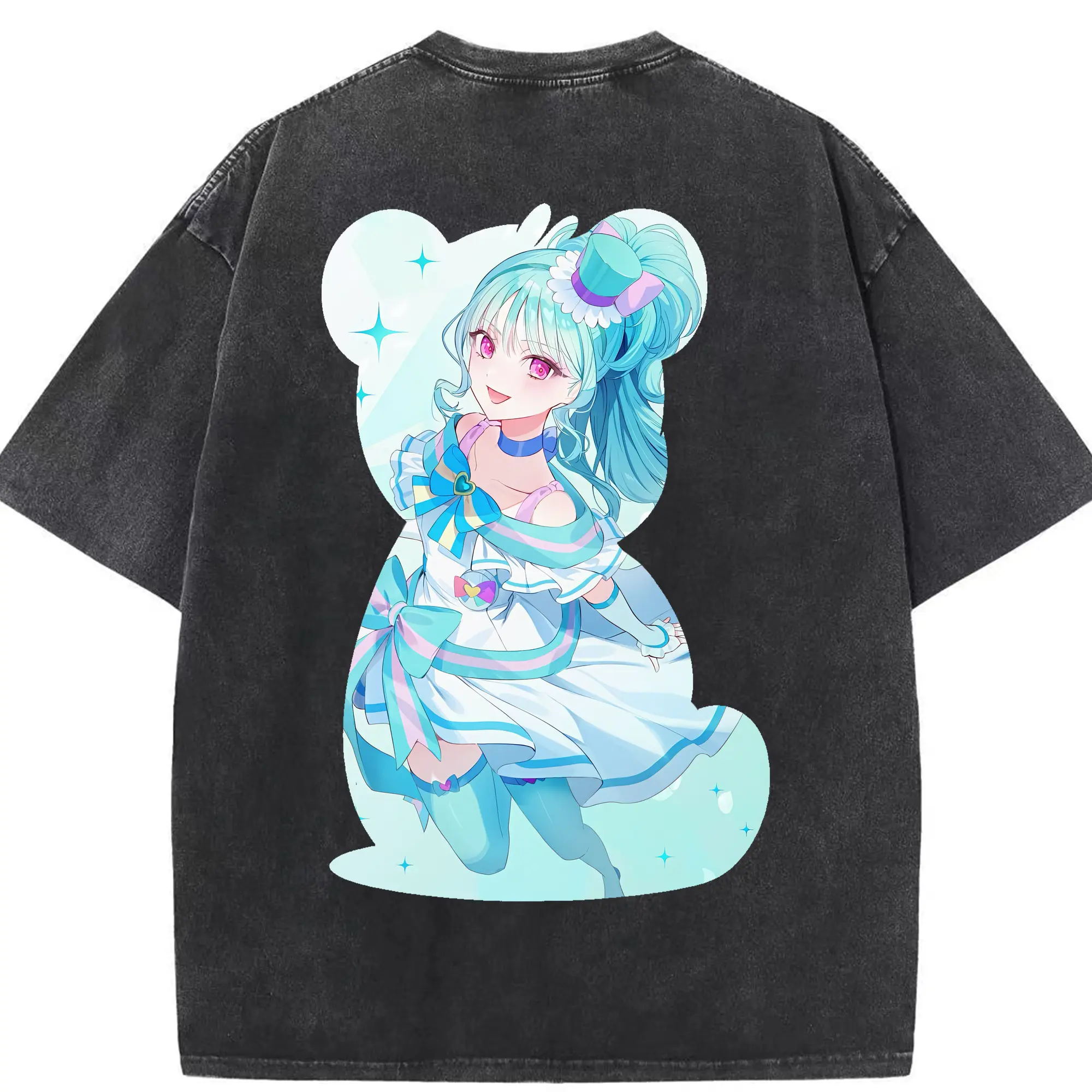 わんだふるぷりきゅあ グッズ 猫屋敷まゆ - 綿100％ ヴィンテージ風 半袖Tシャツ ・ 背面プリント ・ 柔らか肌触り ・ 通気性 快適 ・ スポーツ カジュアル 外出用