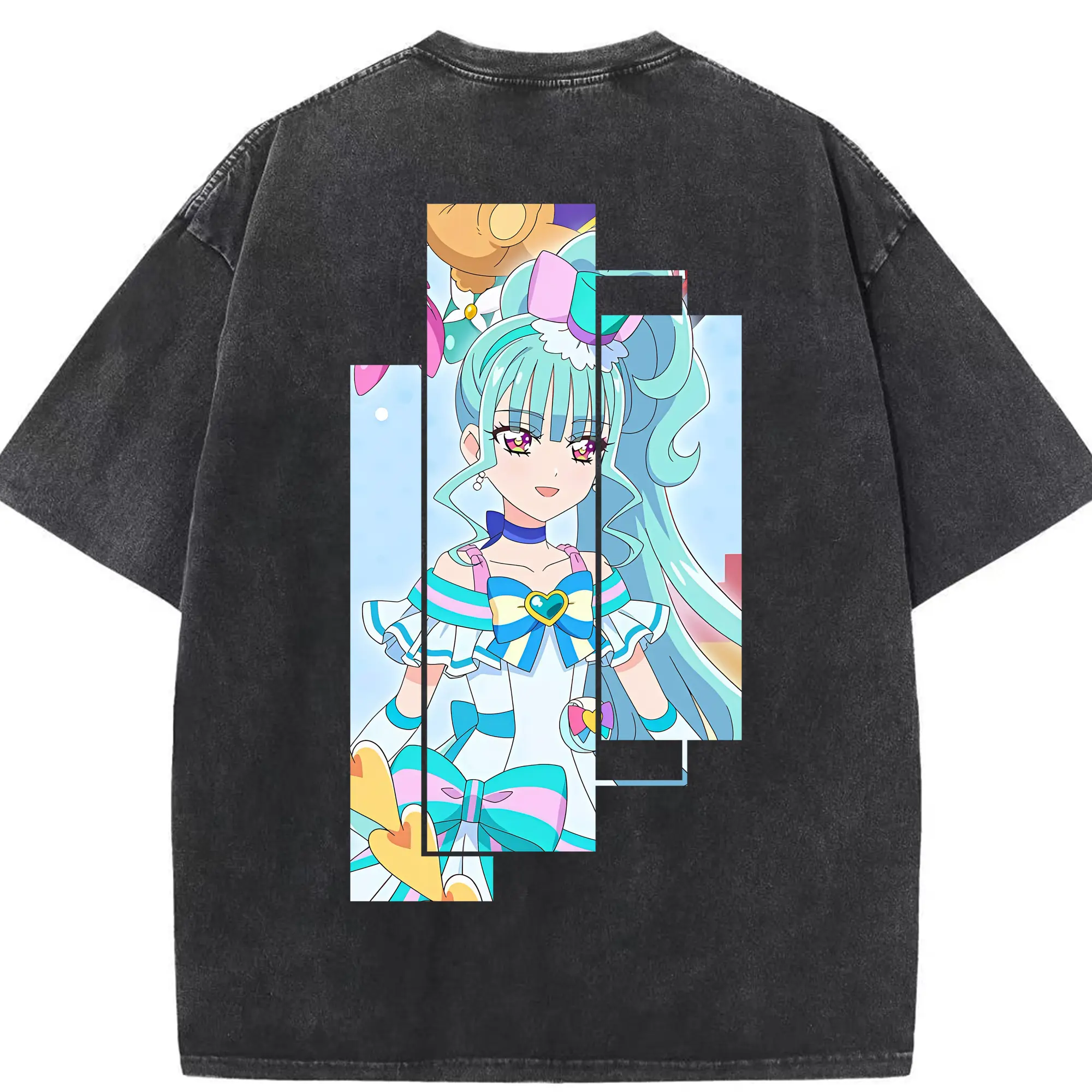 わんだふるぷりきゅあ グッズ 猫屋敷まゆ - 綿100％ ヴィンテージ風 半袖Tシャツ ・ 背面プリント ・ 柔らか肌触り ・ 通気性 快適 ・ スポーツ カジュアル 外出用